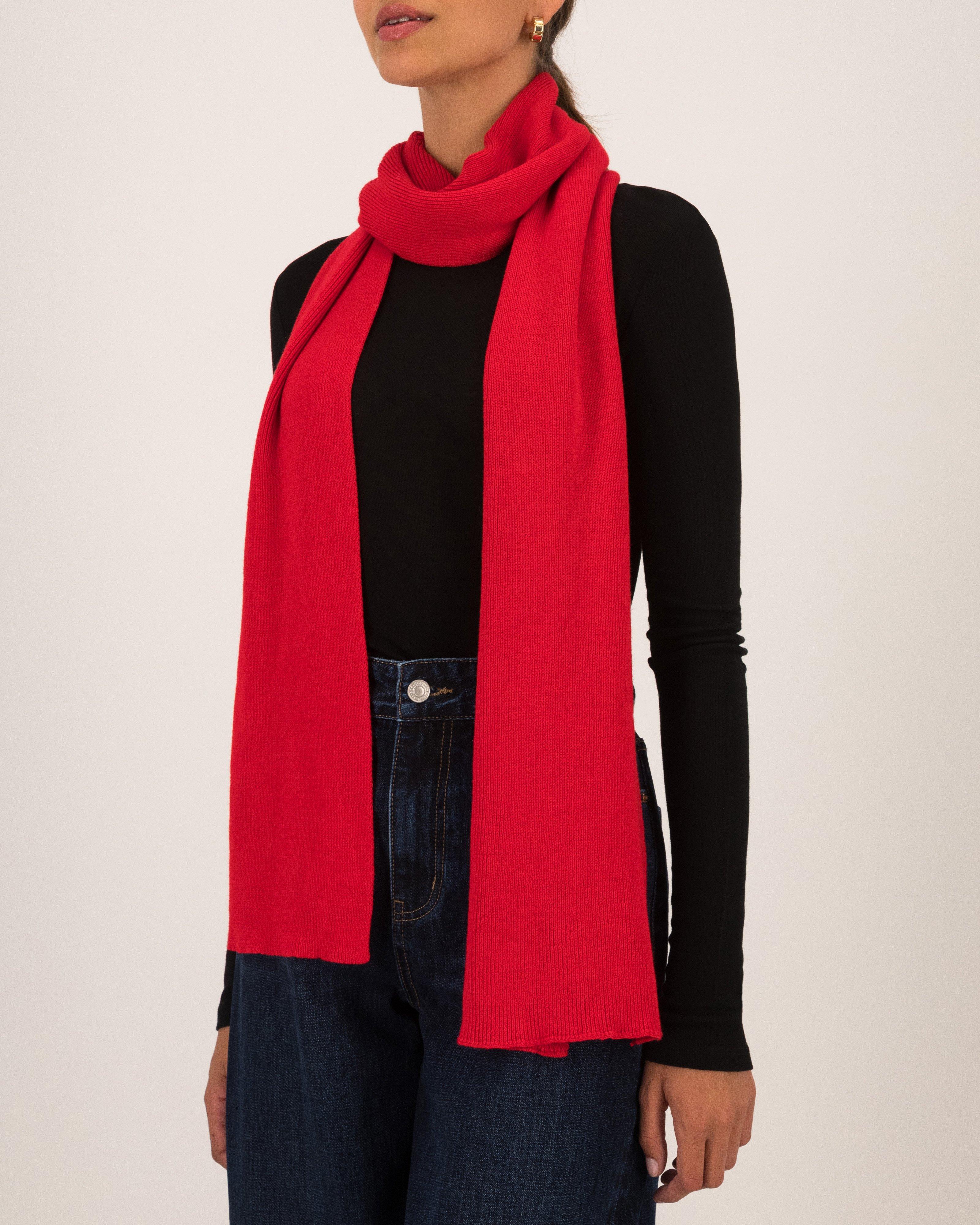 Allegra Fluffy Rib Knit Scarf -  Red