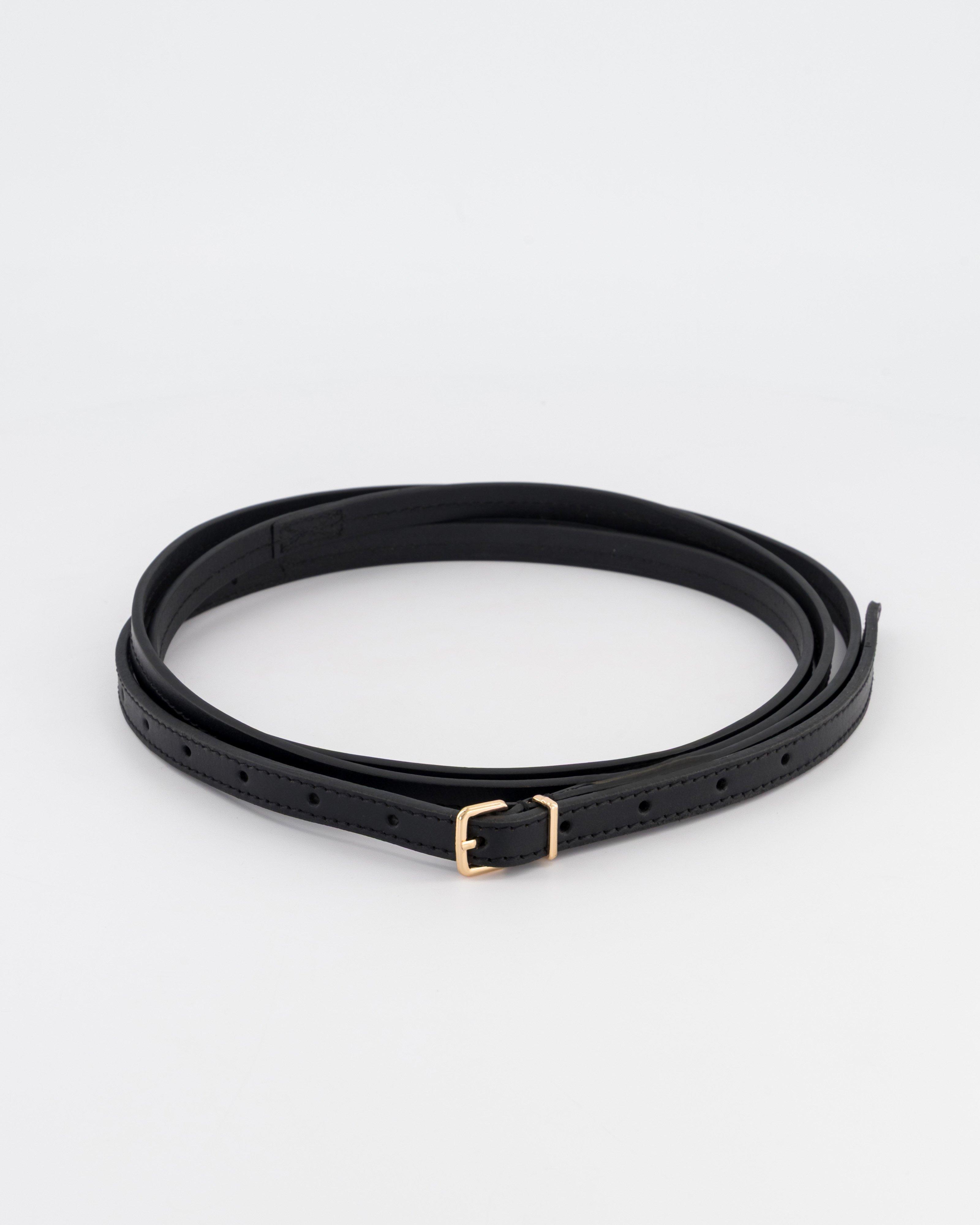 Ines Skinny Leather Belt -  Black