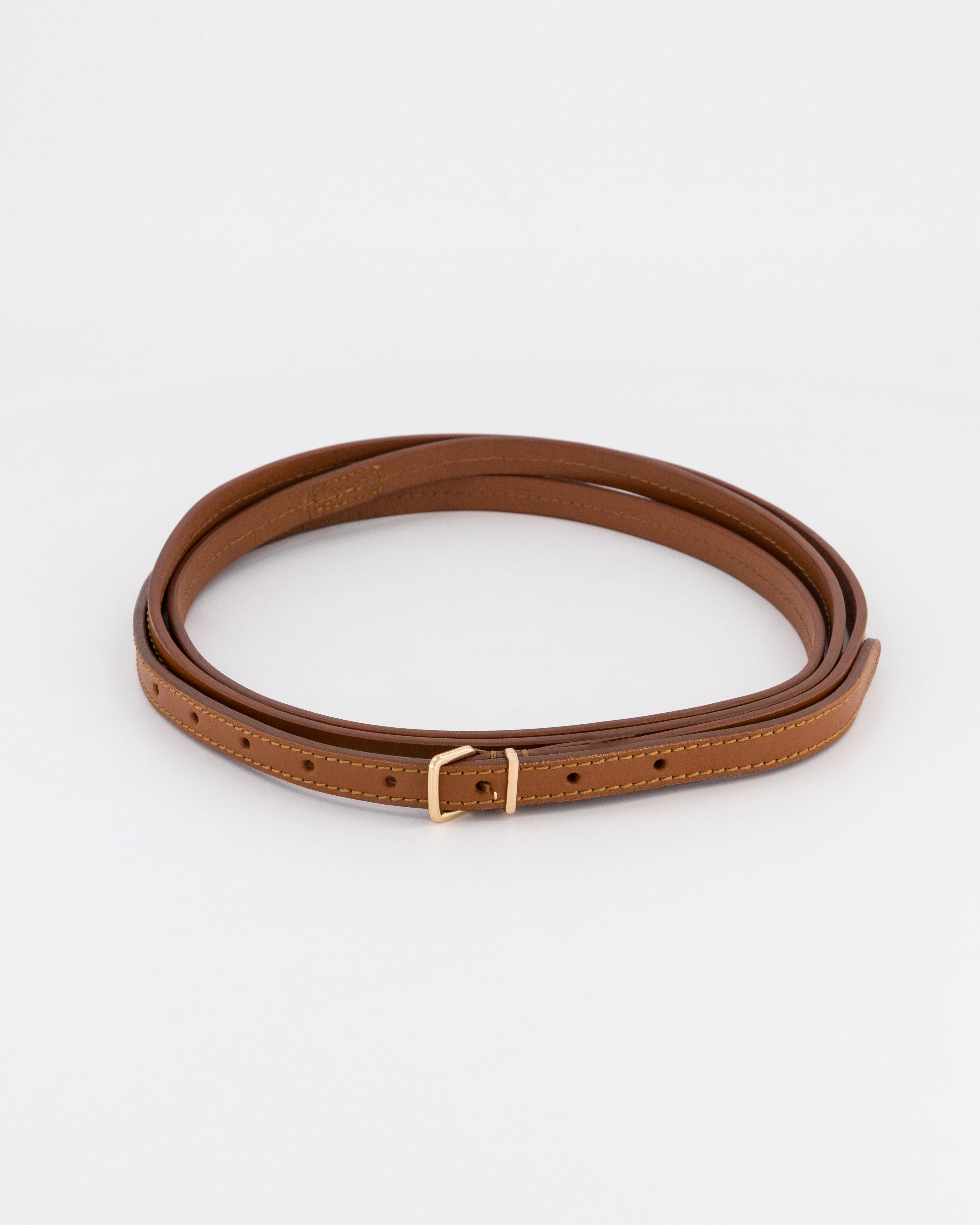 Ines Skinny Leather Belt -  Tan