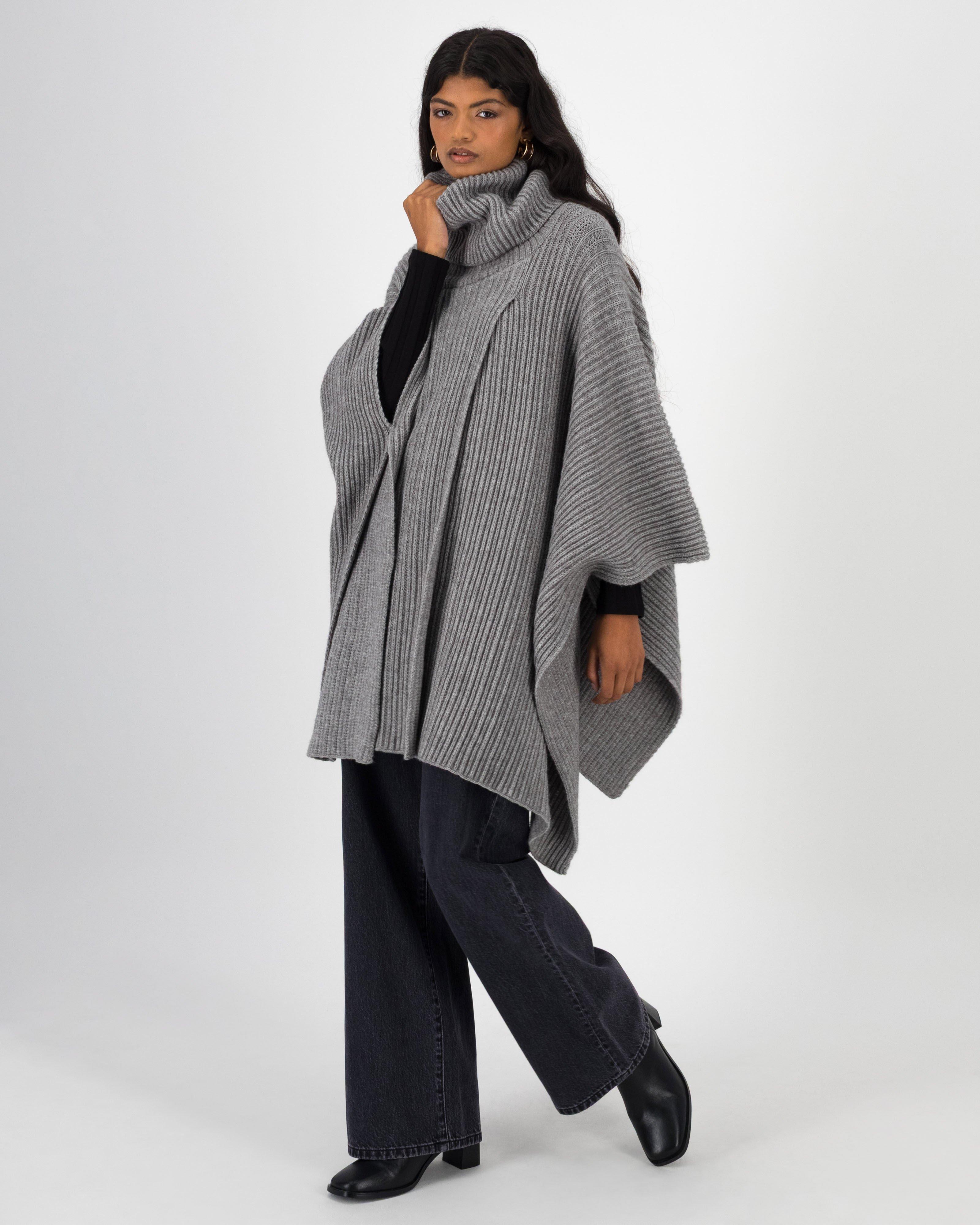 Maisie Roll Neck Poncho -  Grey