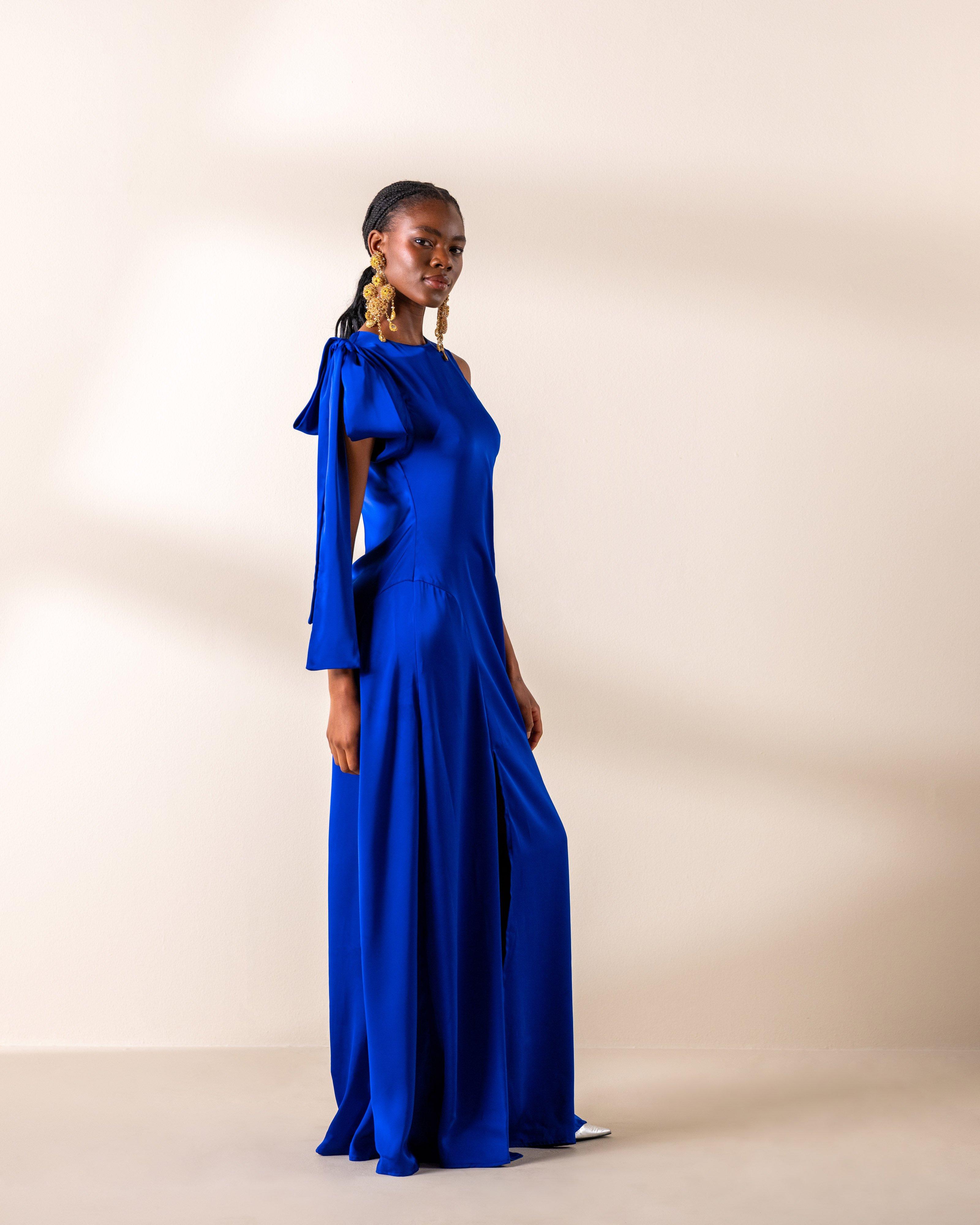 KLûK CGDT x Poetry Bow Shoulder Dress -  Cobalt
