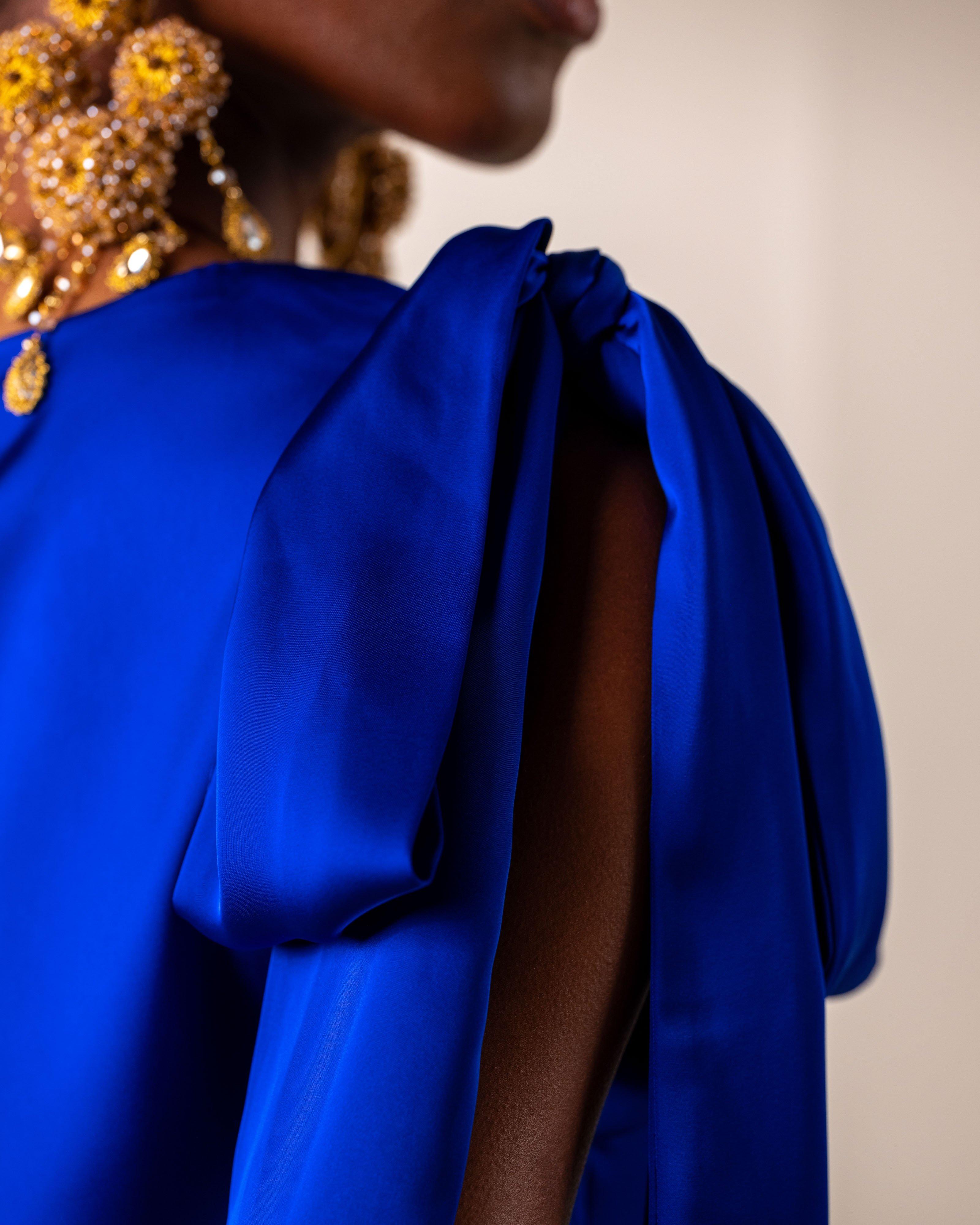 KLûK CGDT x Poetry Bow Shoulder Dress -  Cobalt