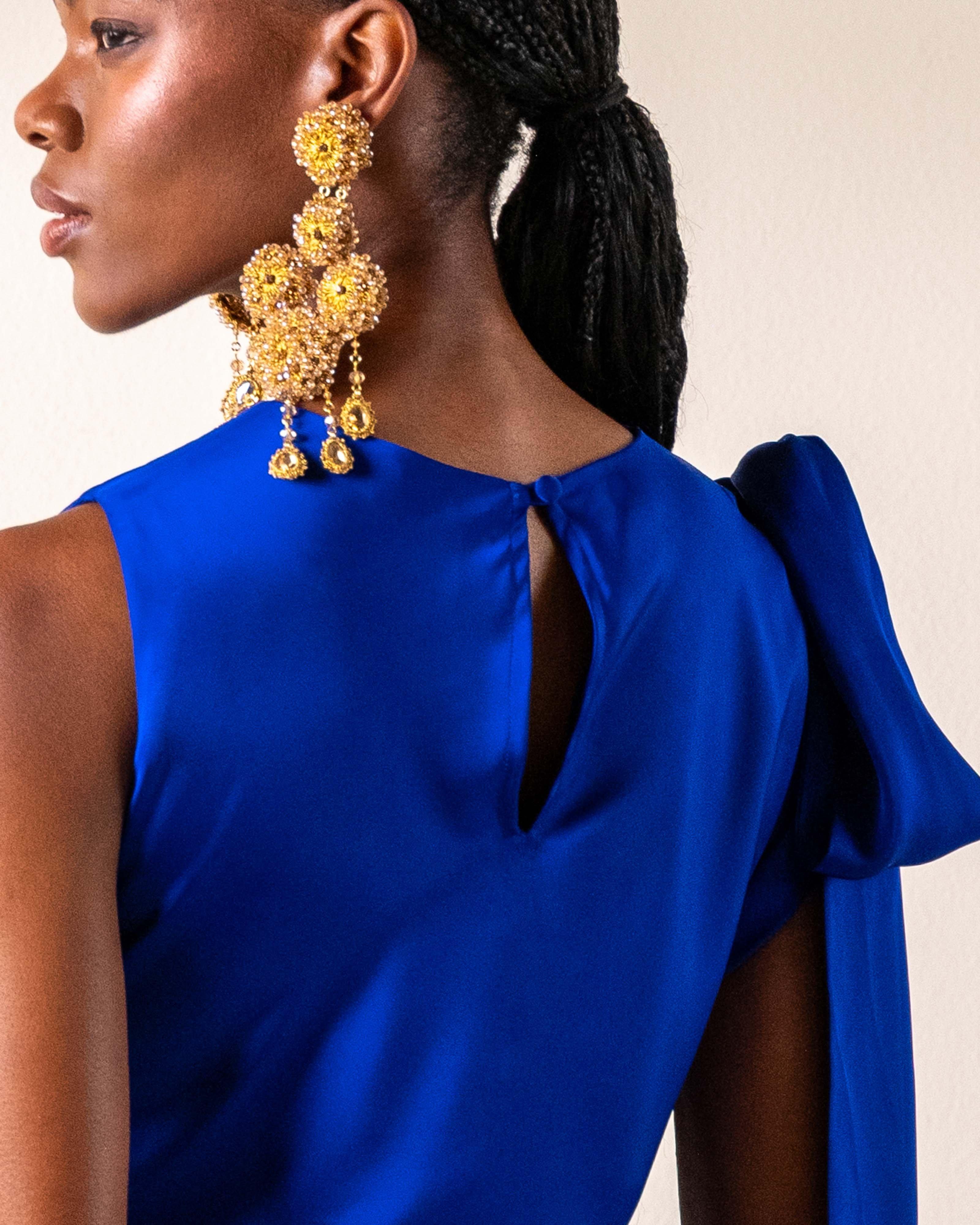 KLûK CGDT x Poetry Bow Shoulder Dress -  Cobalt