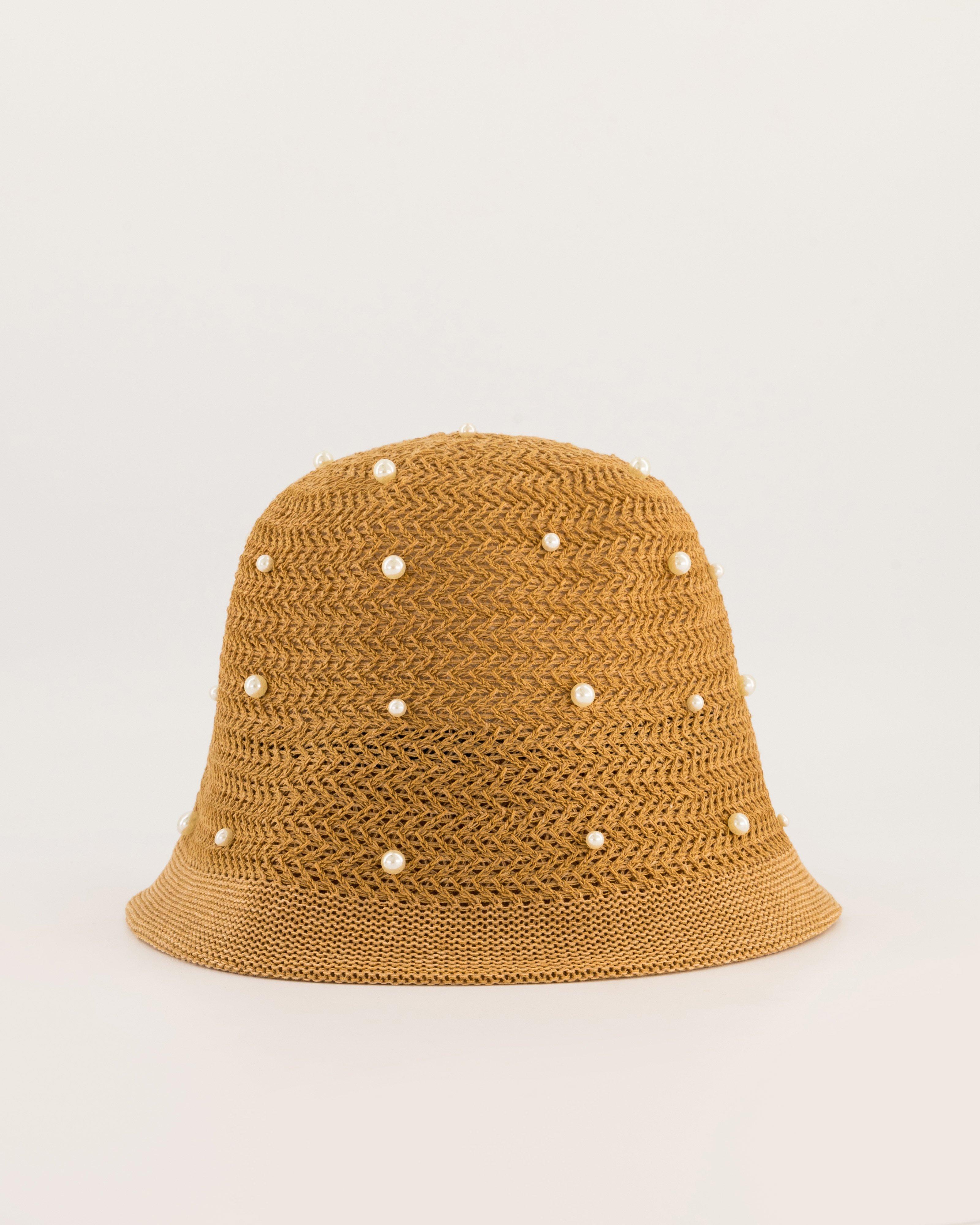 Casey Pearl Knitted Bucket Hat -  Stone