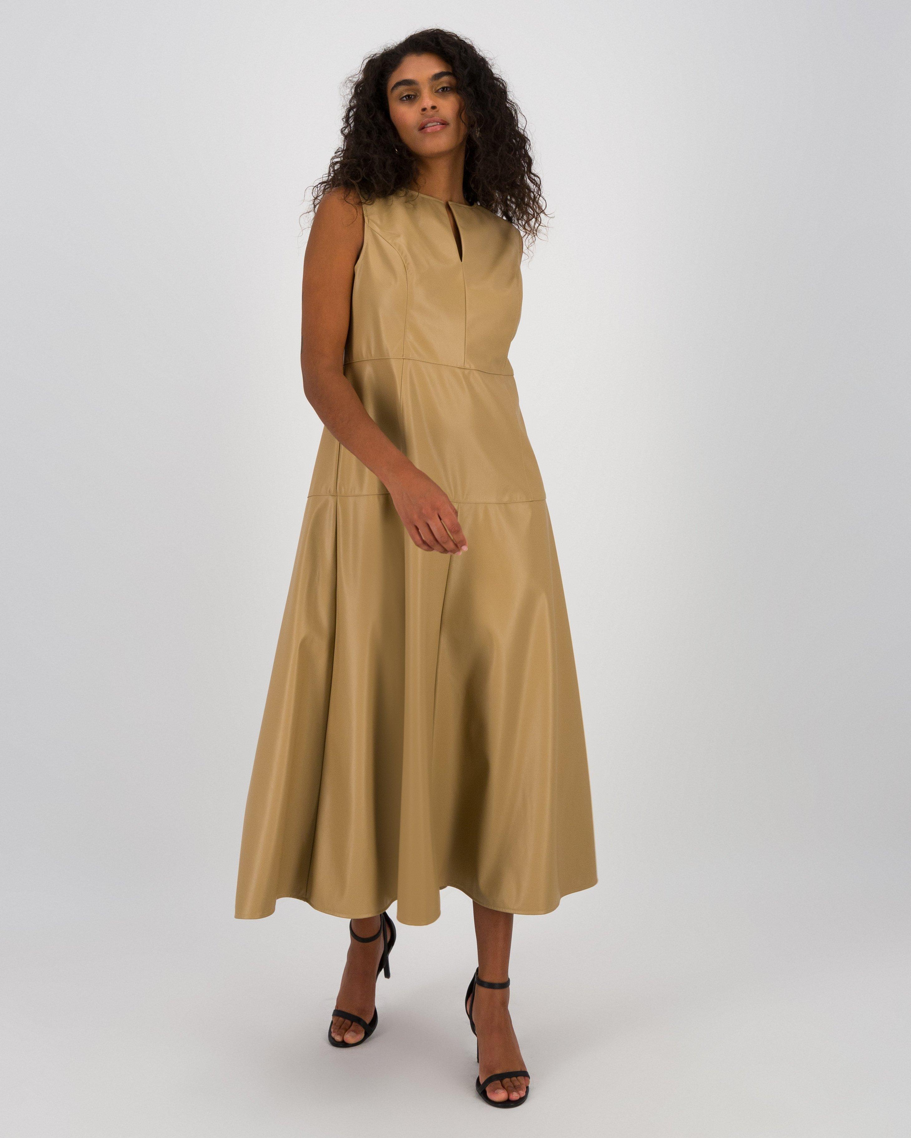 Naomie Faux Leather Dress -  Taupe