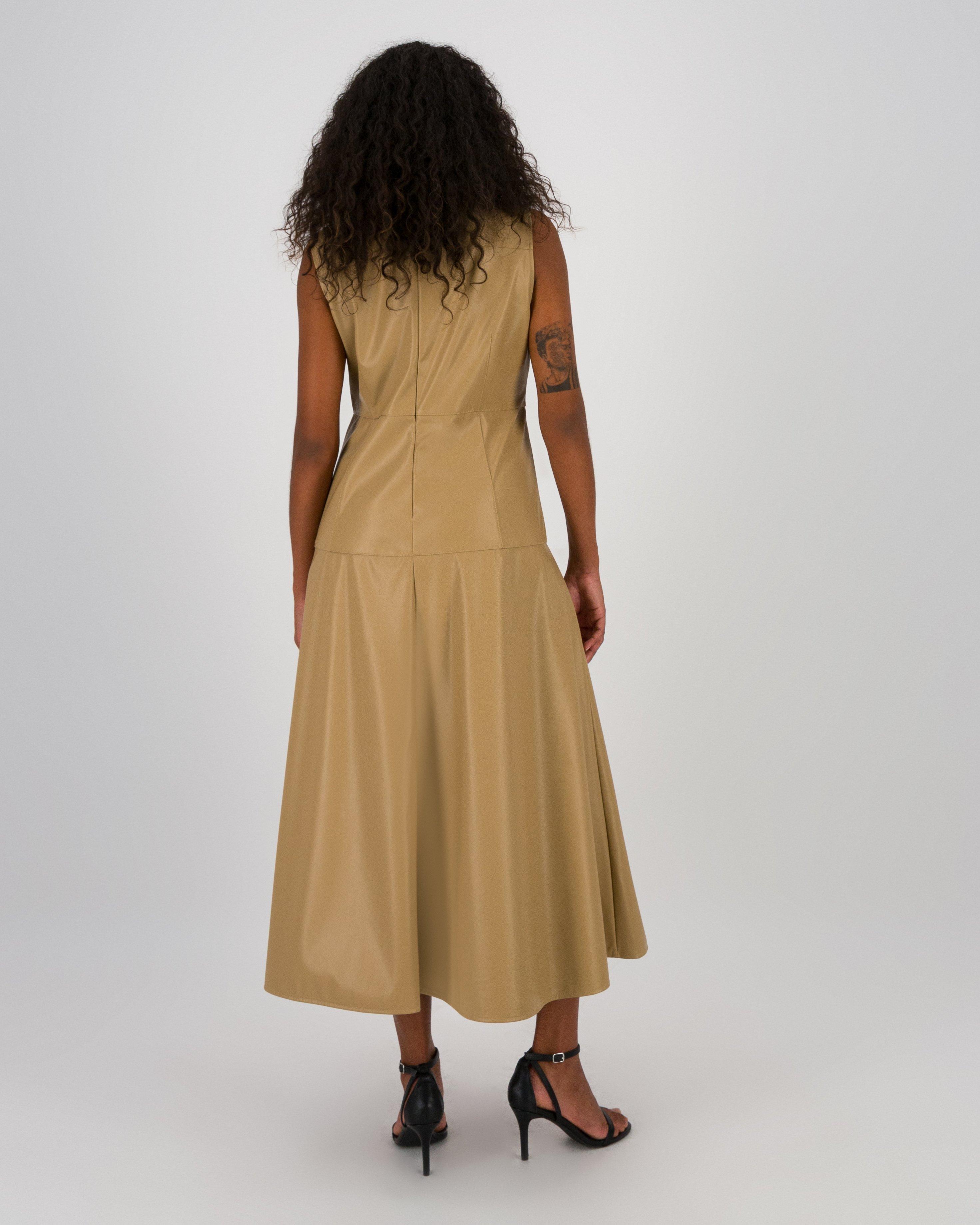 Naomie Faux Leather Dress -  Taupe