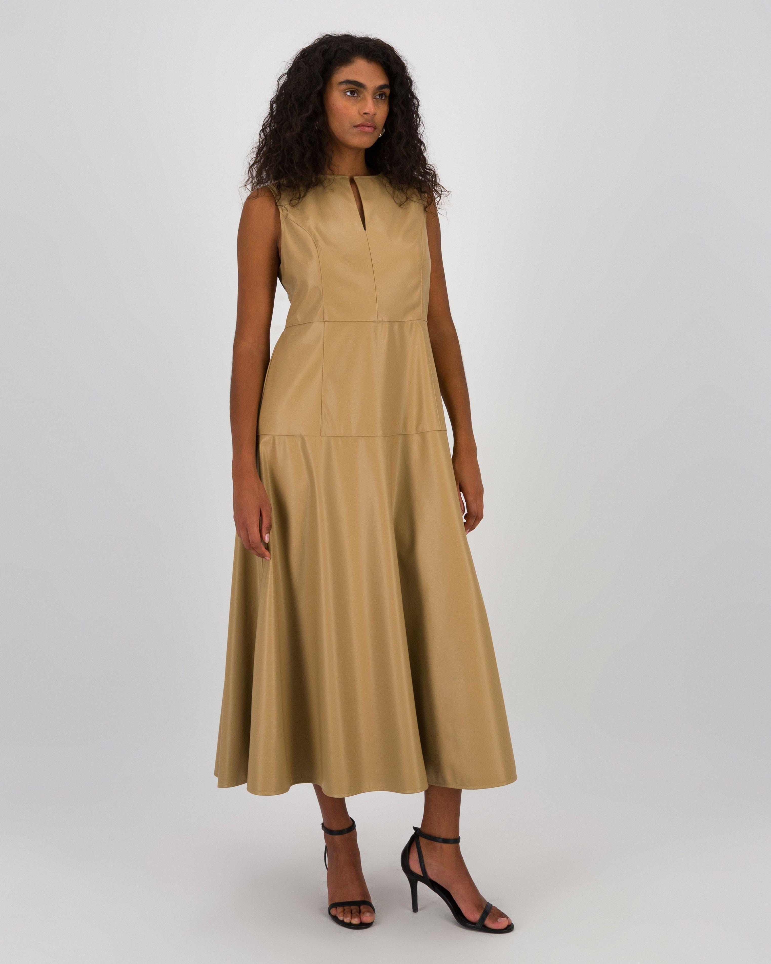 Naomie Faux Leather Dress -  Taupe