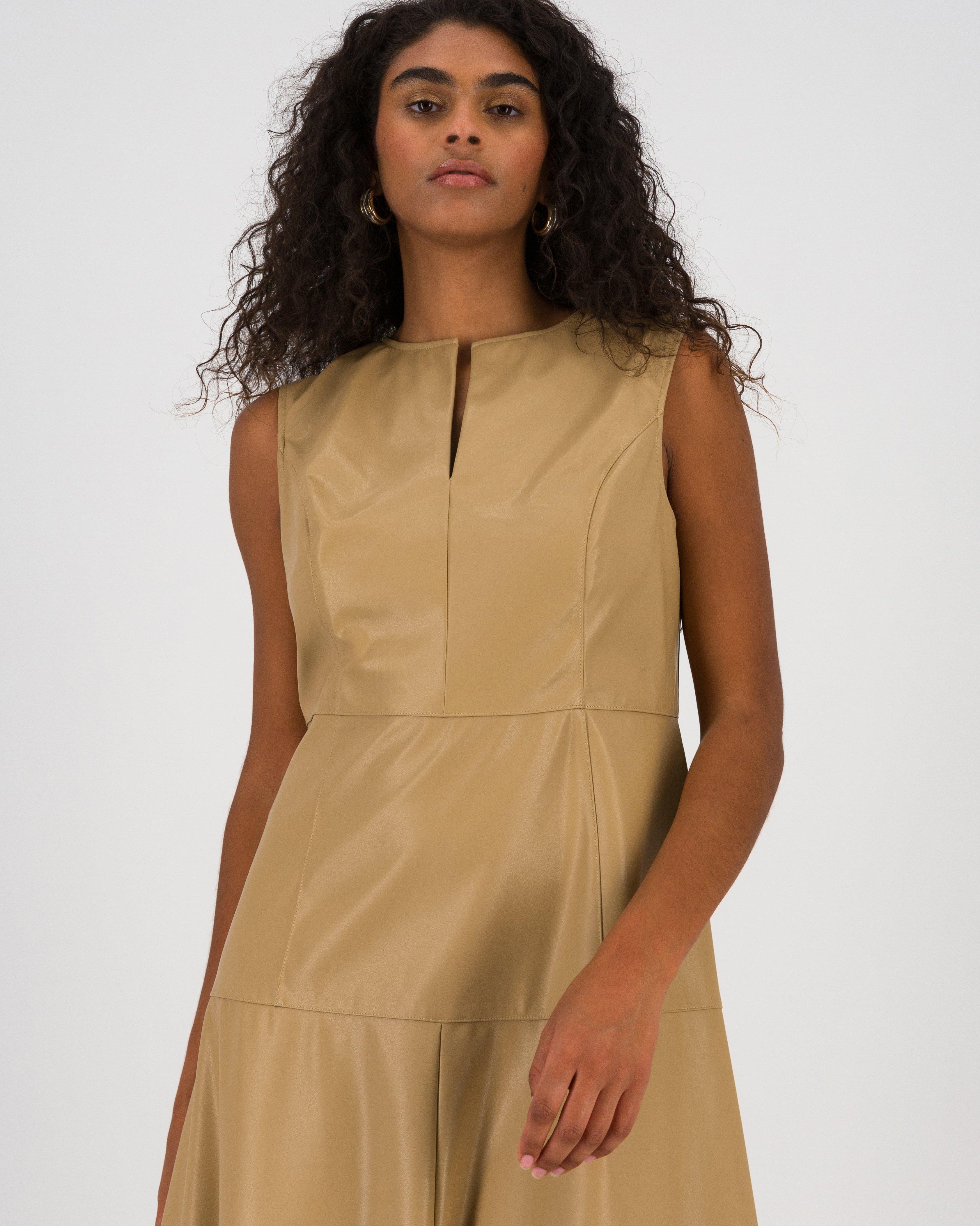 Naomie Faux Leather Dress -  Taupe