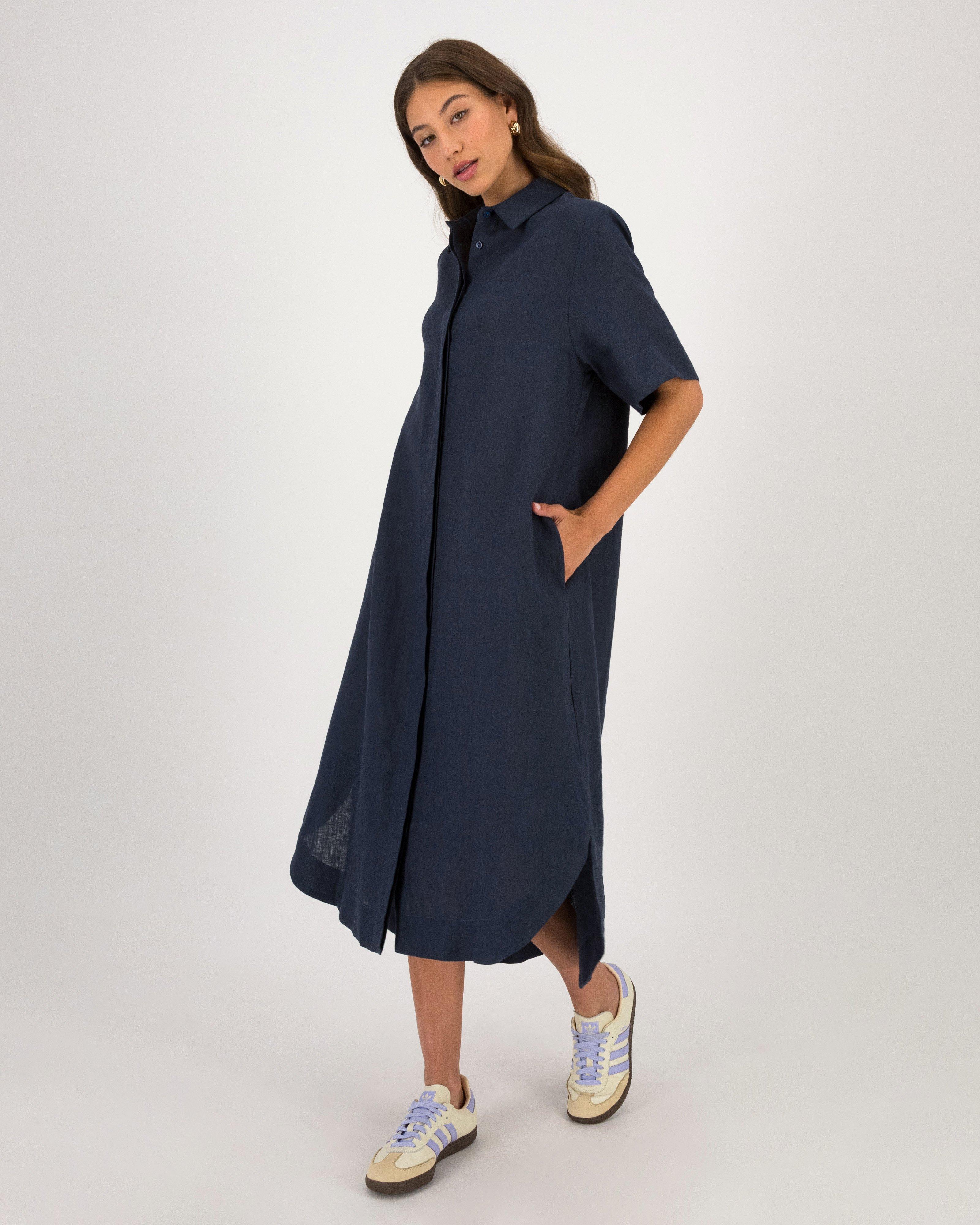 Carys Shirt Dress -  Navy