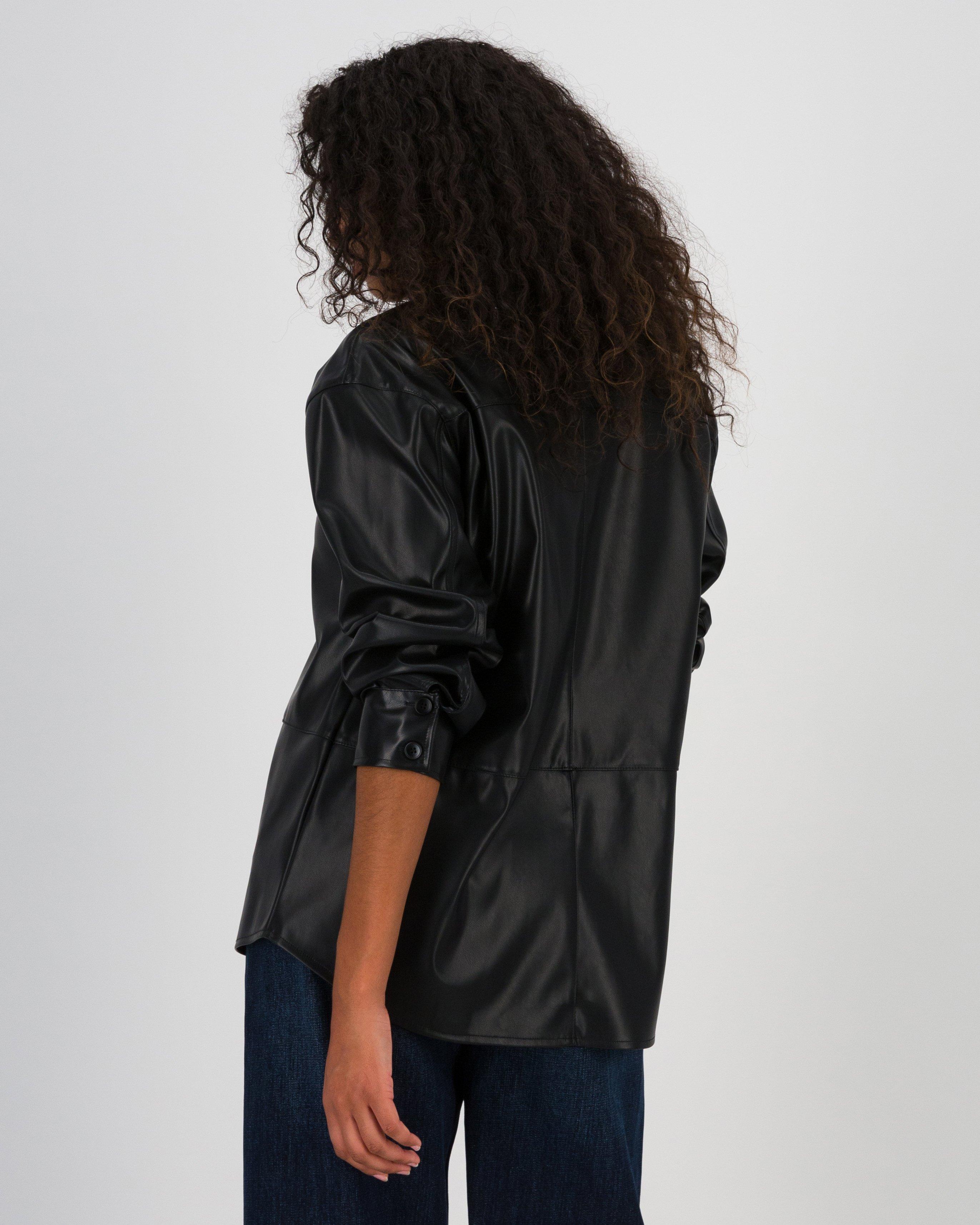 Shiloh Faux Leather Shirt -  Black