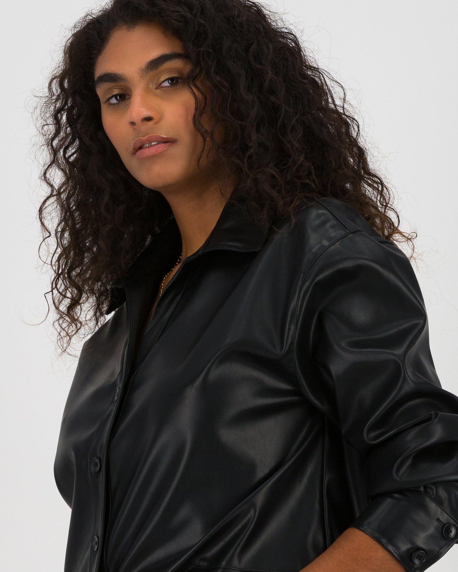Shiloh Faux Leather Shirt -  Black