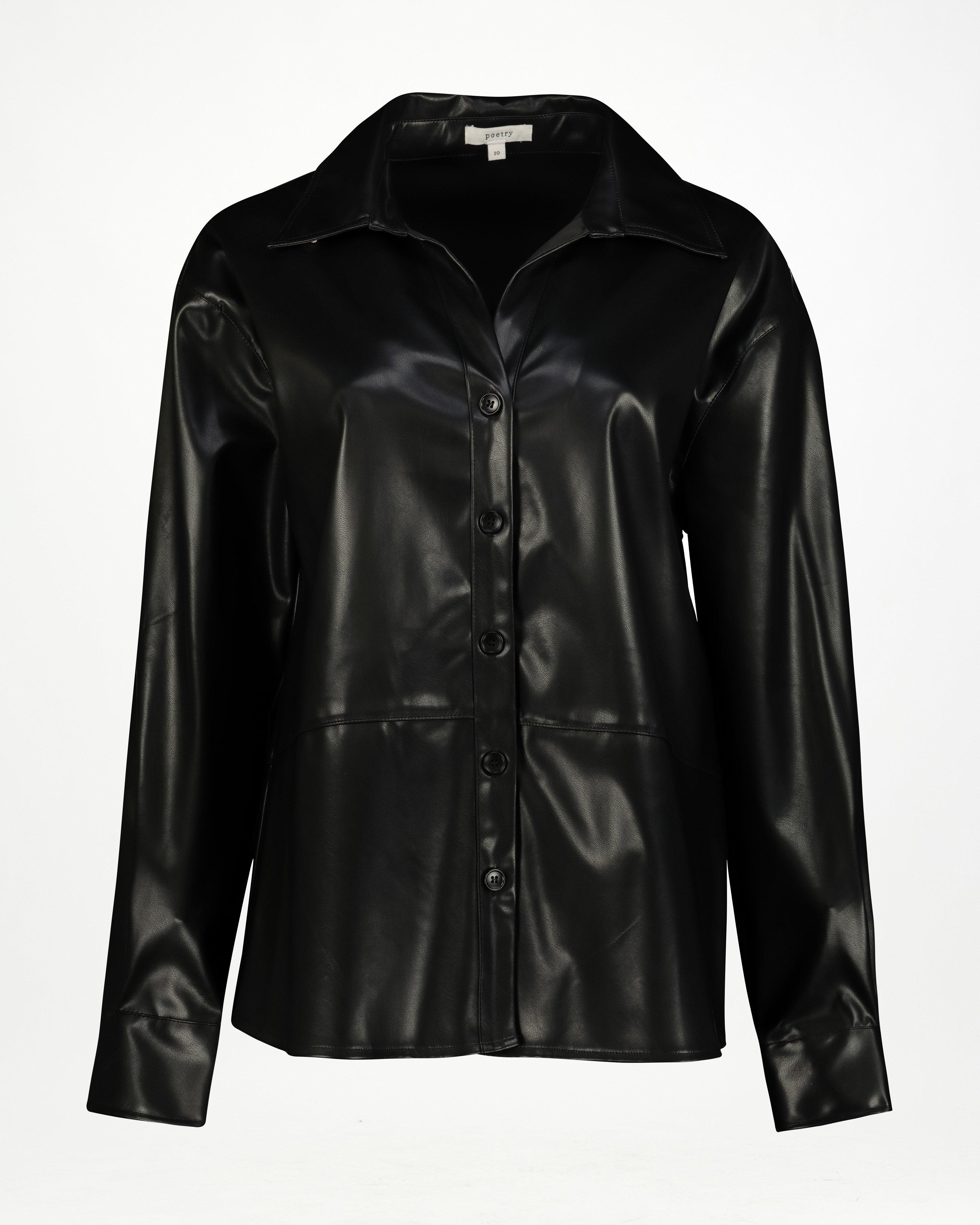Shiloh Faux Leather Shirt -  Black