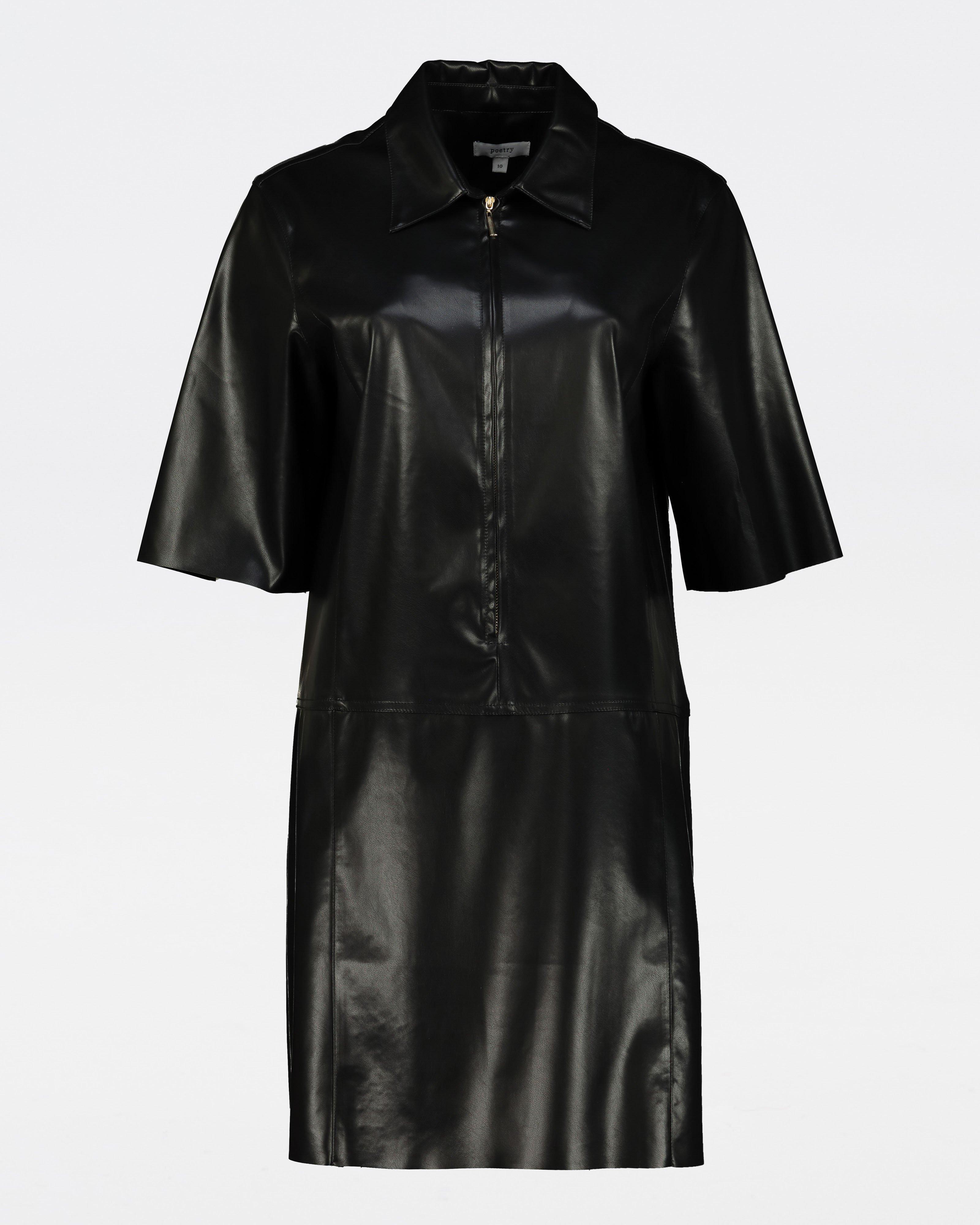 Jolie Faux Leather Mini Dress -  Black