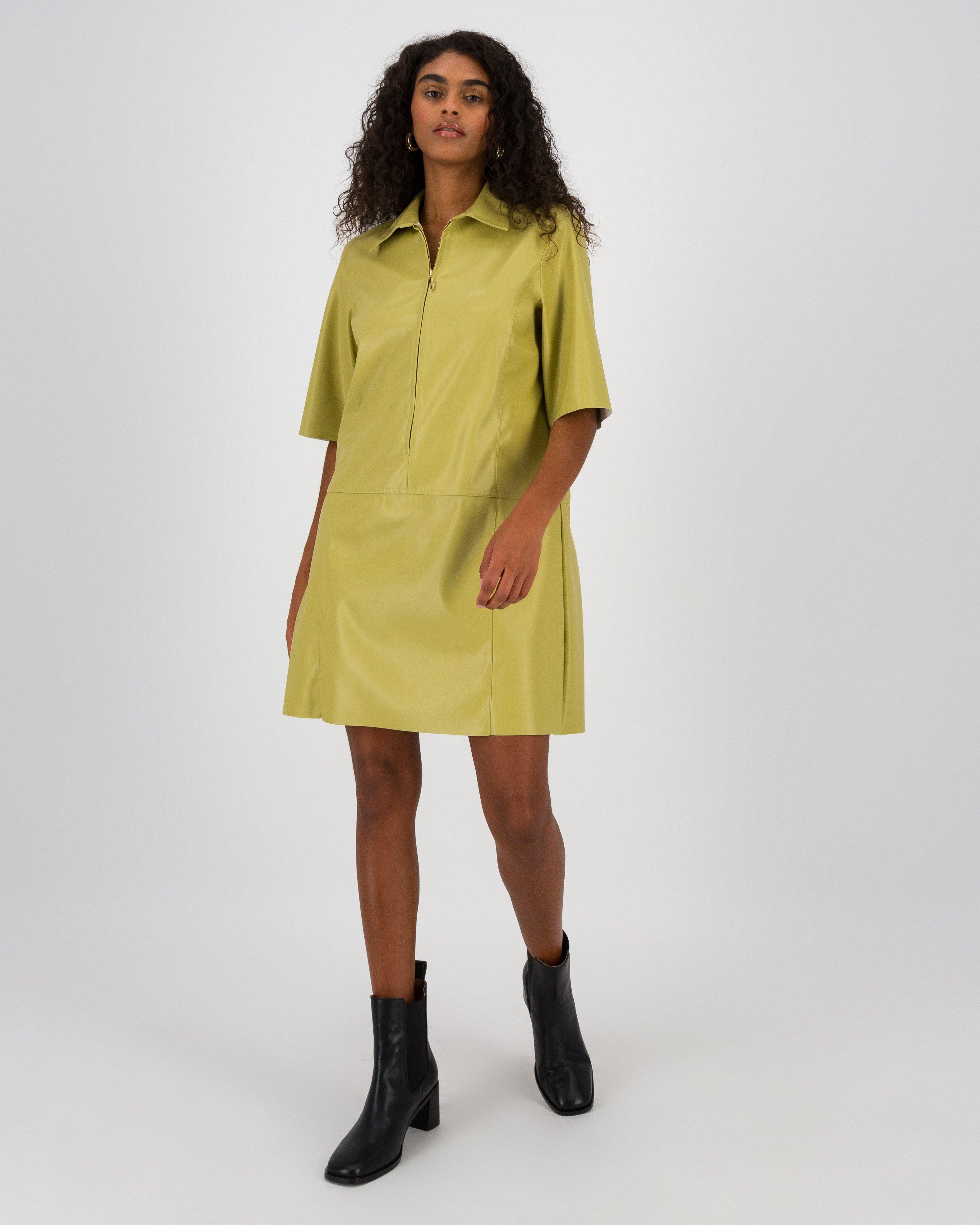 Jolie Faux Leather Mini Dress -  Light Green