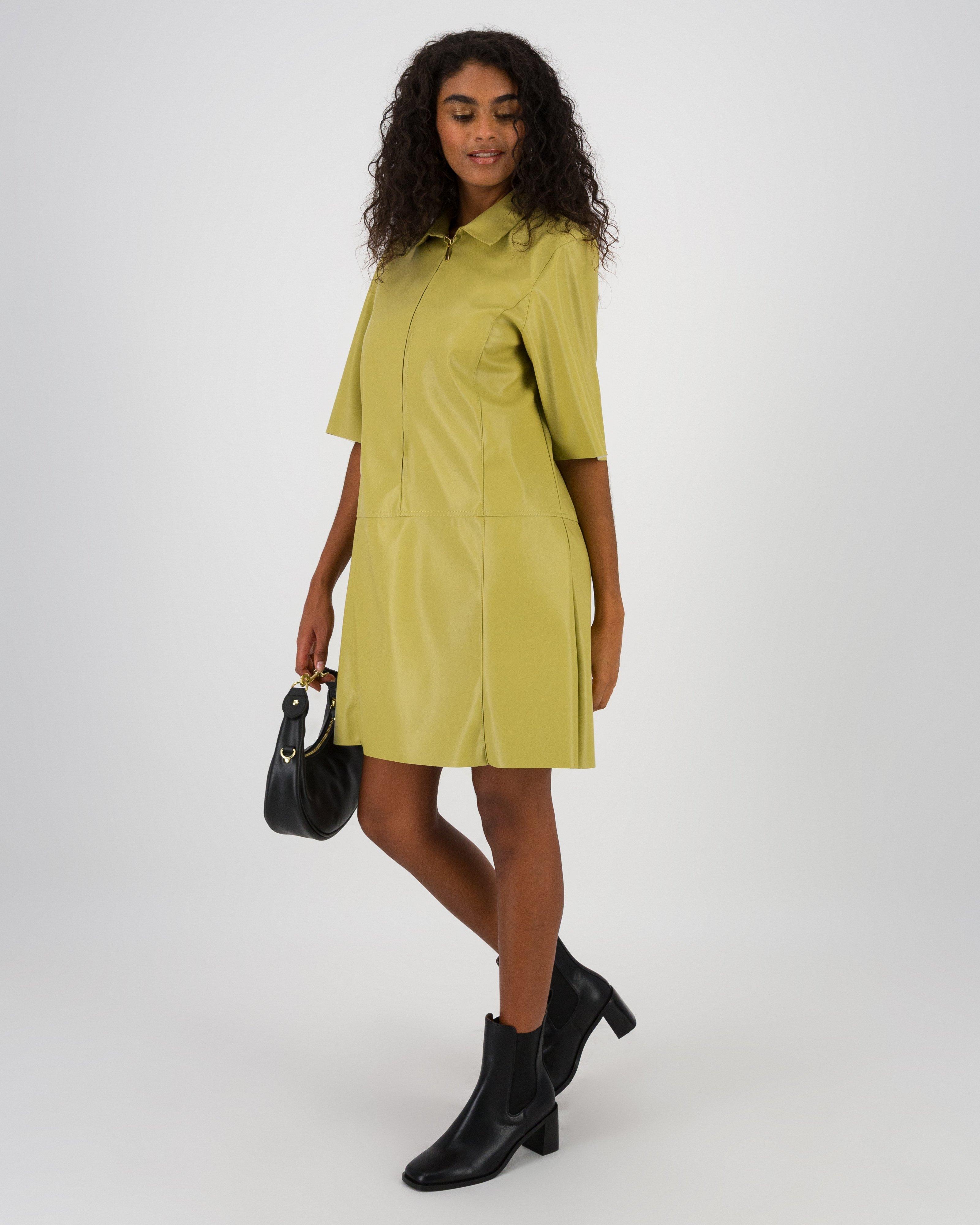 Jolie Faux Leather Mini Dress -  Light Green