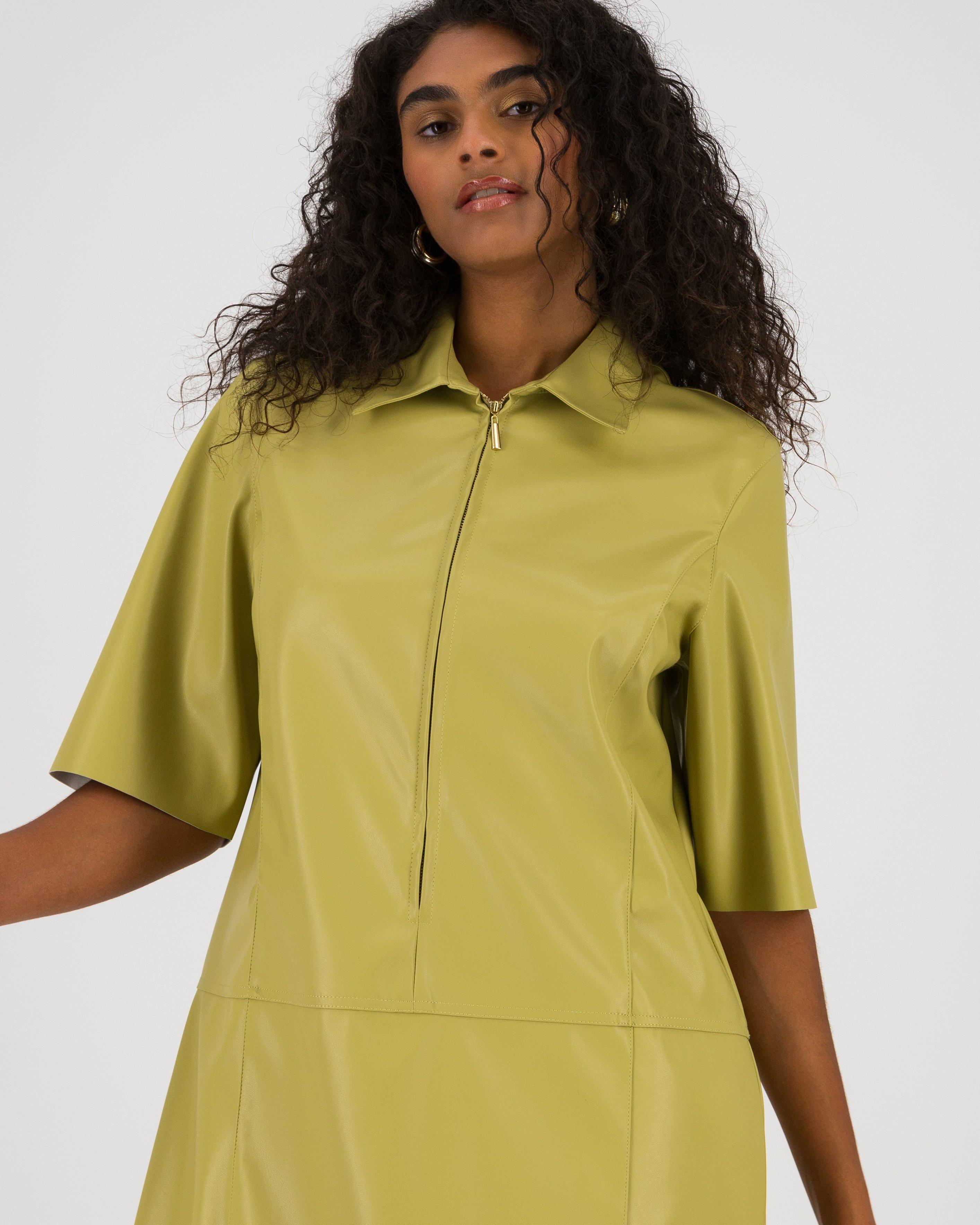 Jolie Faux Leather Mini Dress -  Light Green