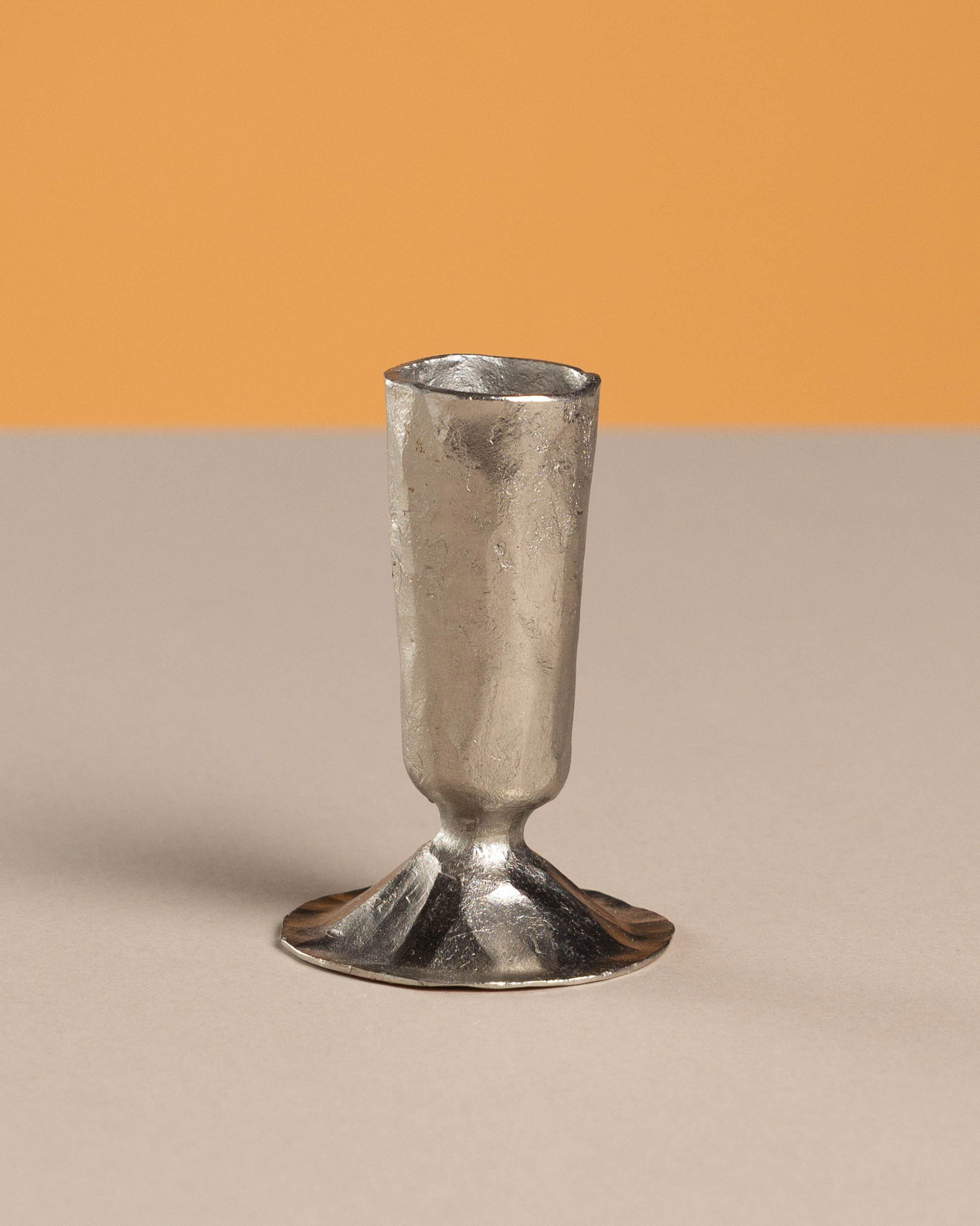 Hand Forged Short Iron Candle Stick -  Silver