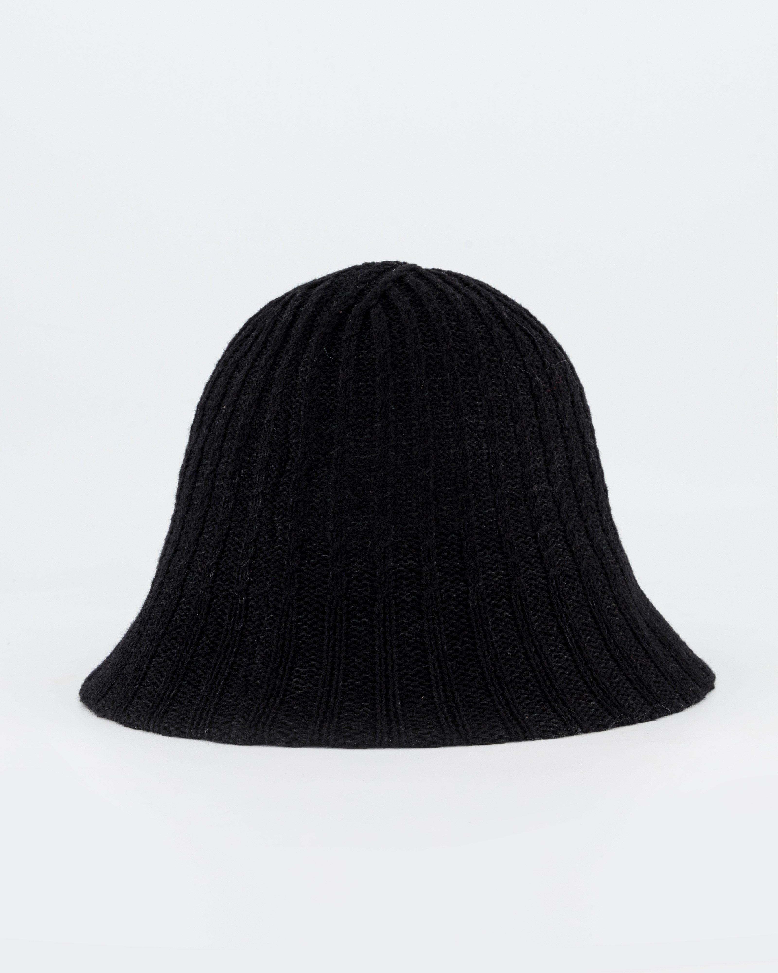 Sierra Ribbed Knit Bucket Hat -  Black