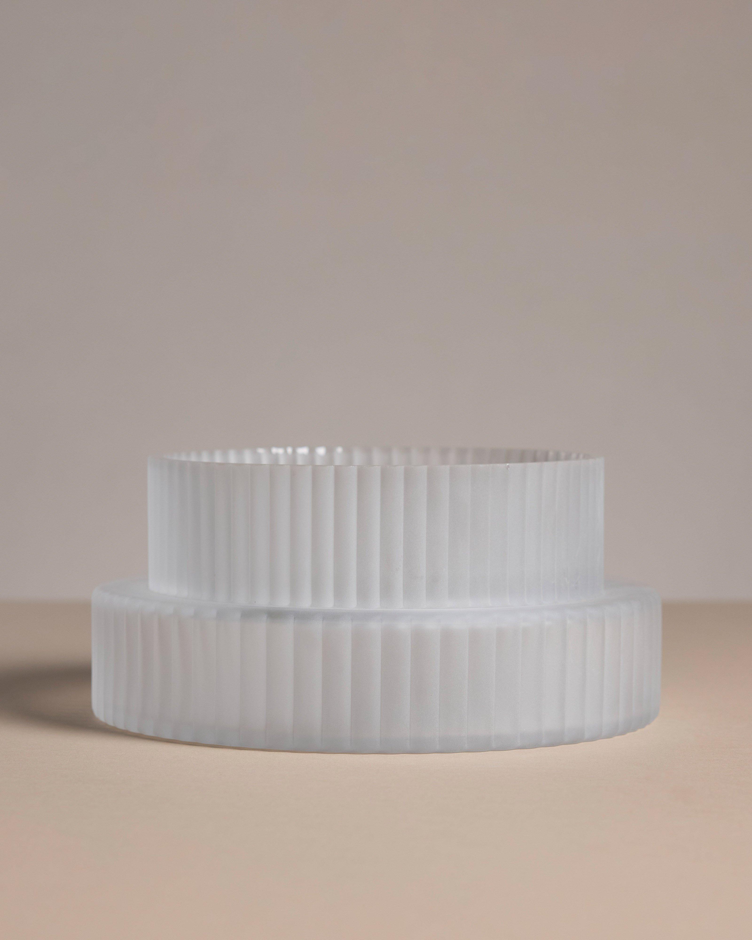 Athena Frosted Low Ribbed Vase -  White