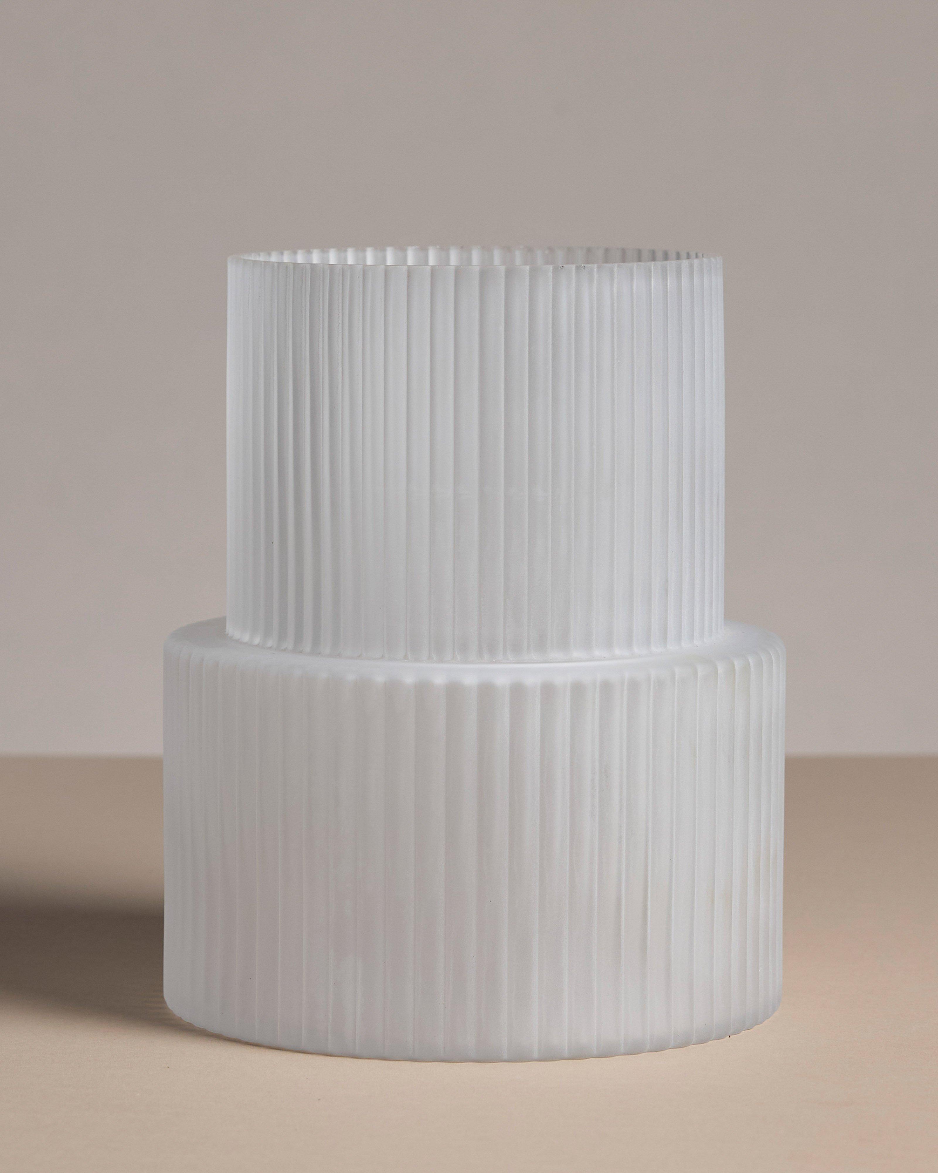 Athena Frosted Ribbed Vase -  White