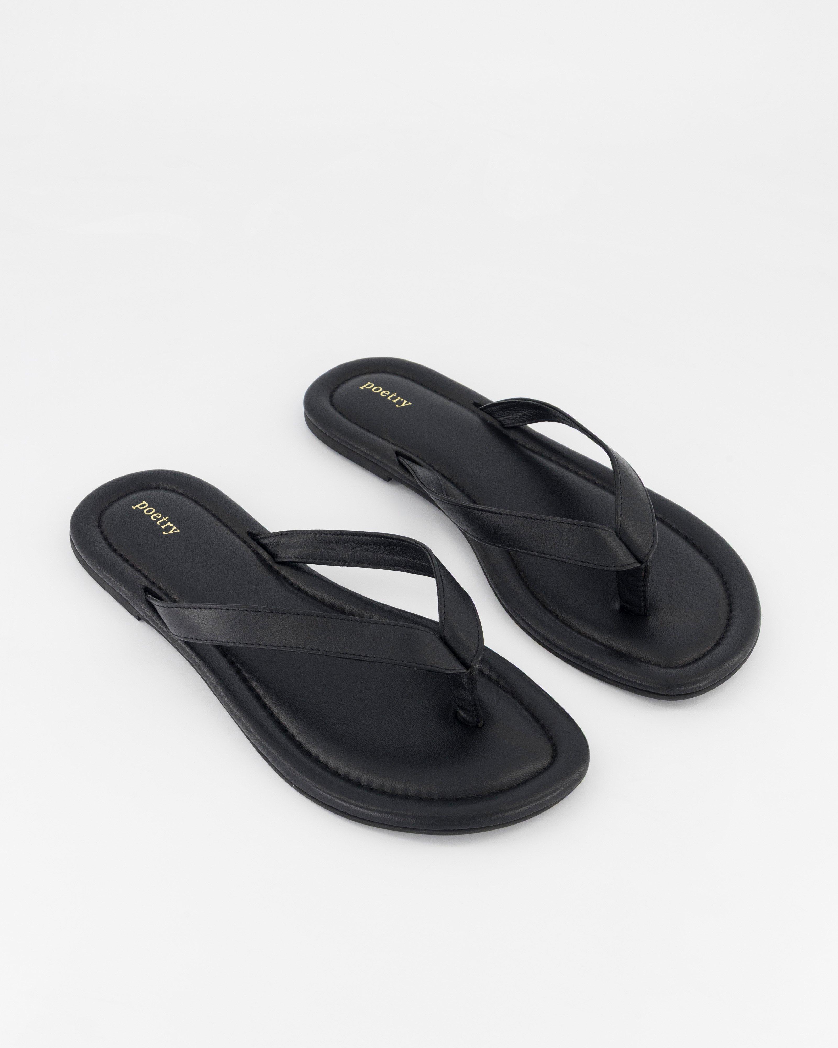 Tessa Leather Slides -  Black