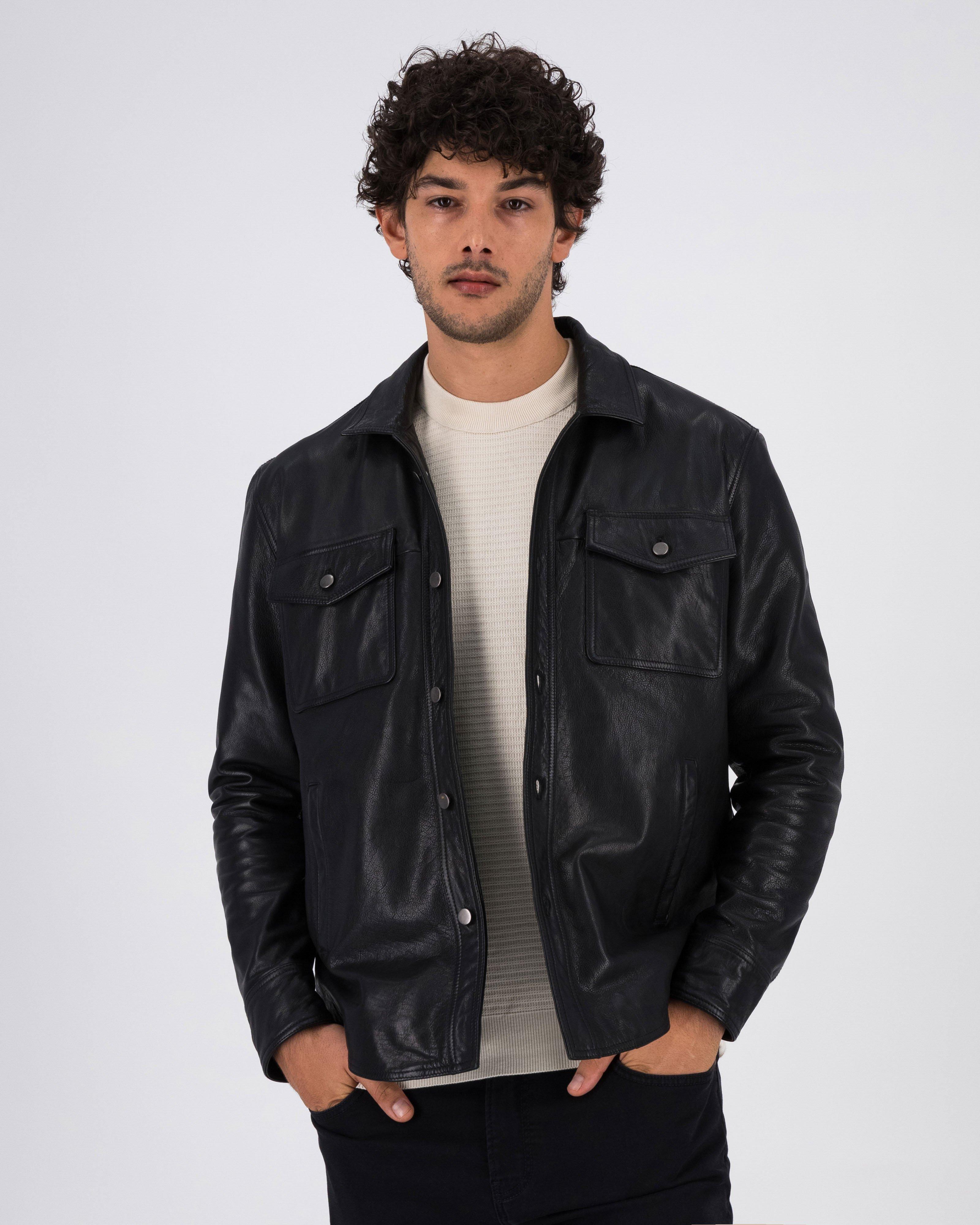Men's Veece Leather Shacket -  Black