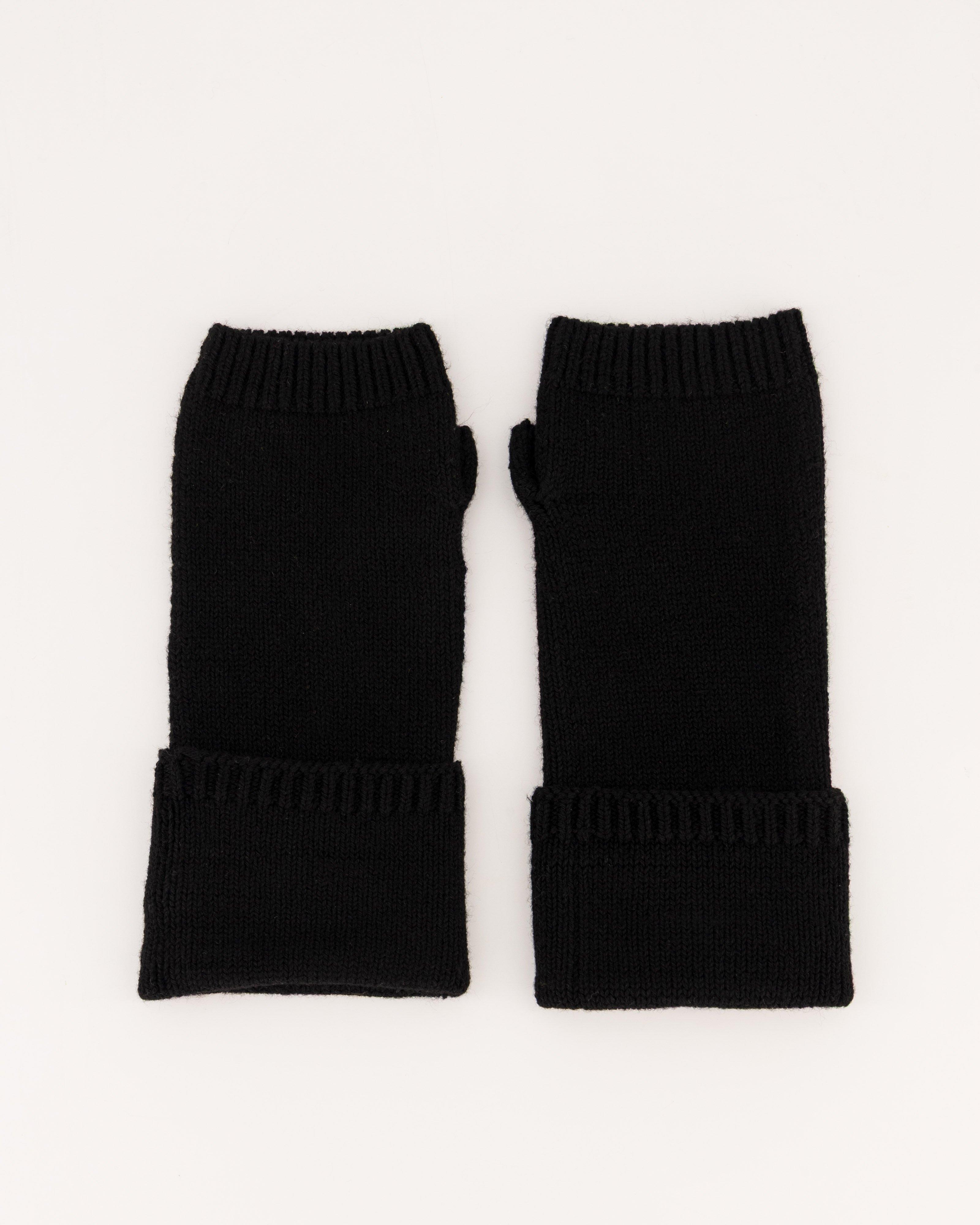Mei Fingerless Roll-Knit Gloves -  Black