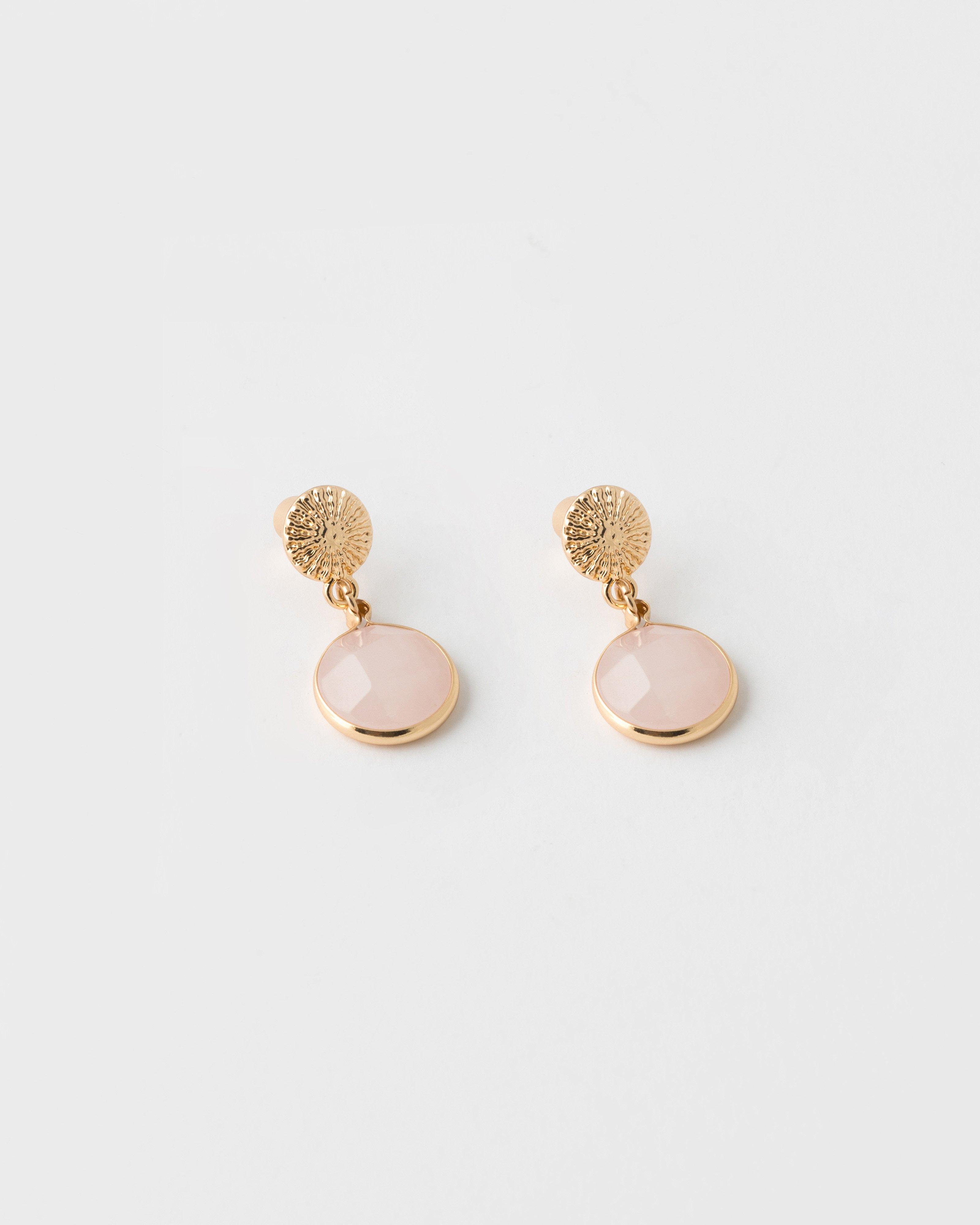 Shell Embossed & Natural Stone Drop Earrings -  Pink