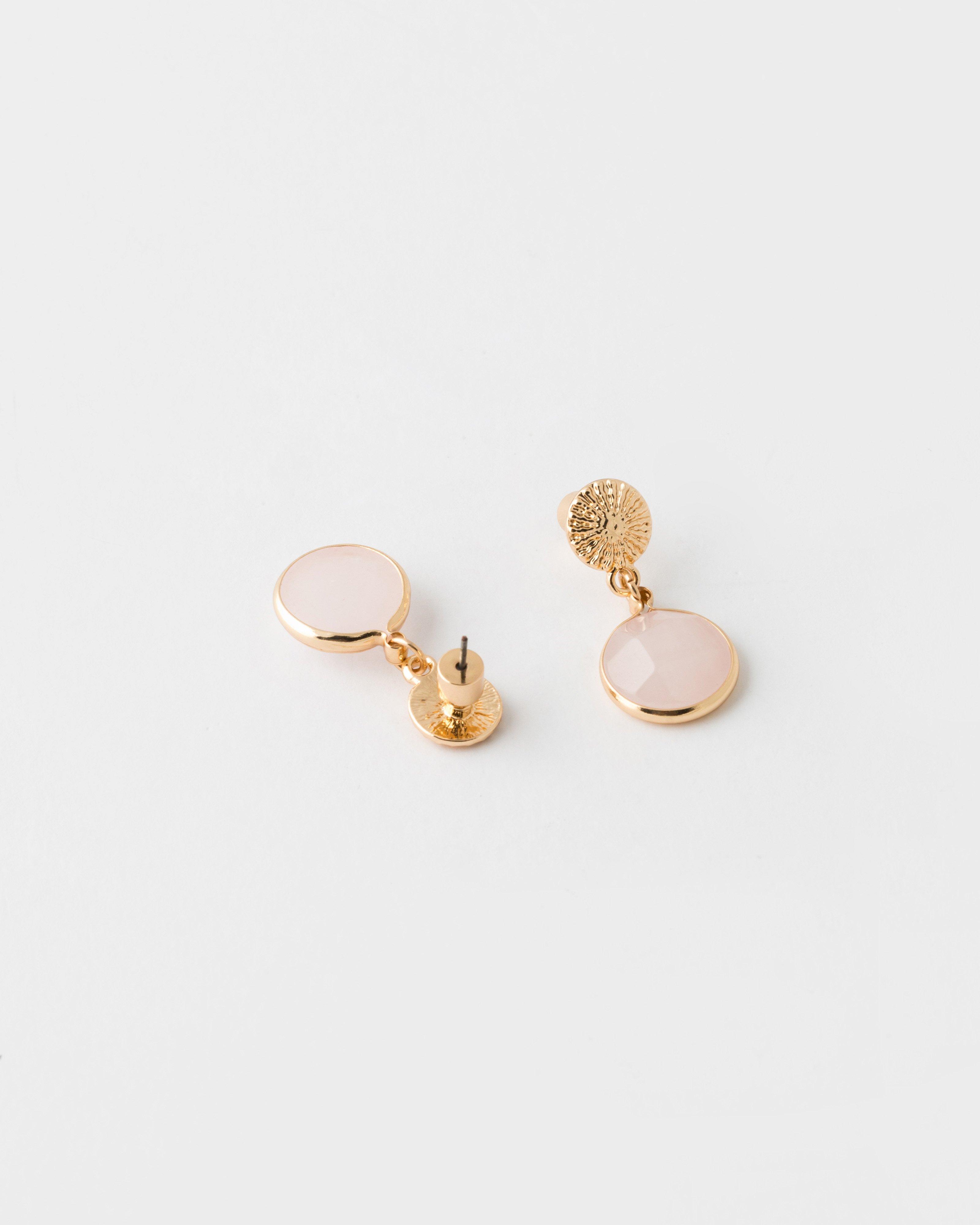 Shell Embossed & Natural Stone Drop Earrings -  Pink