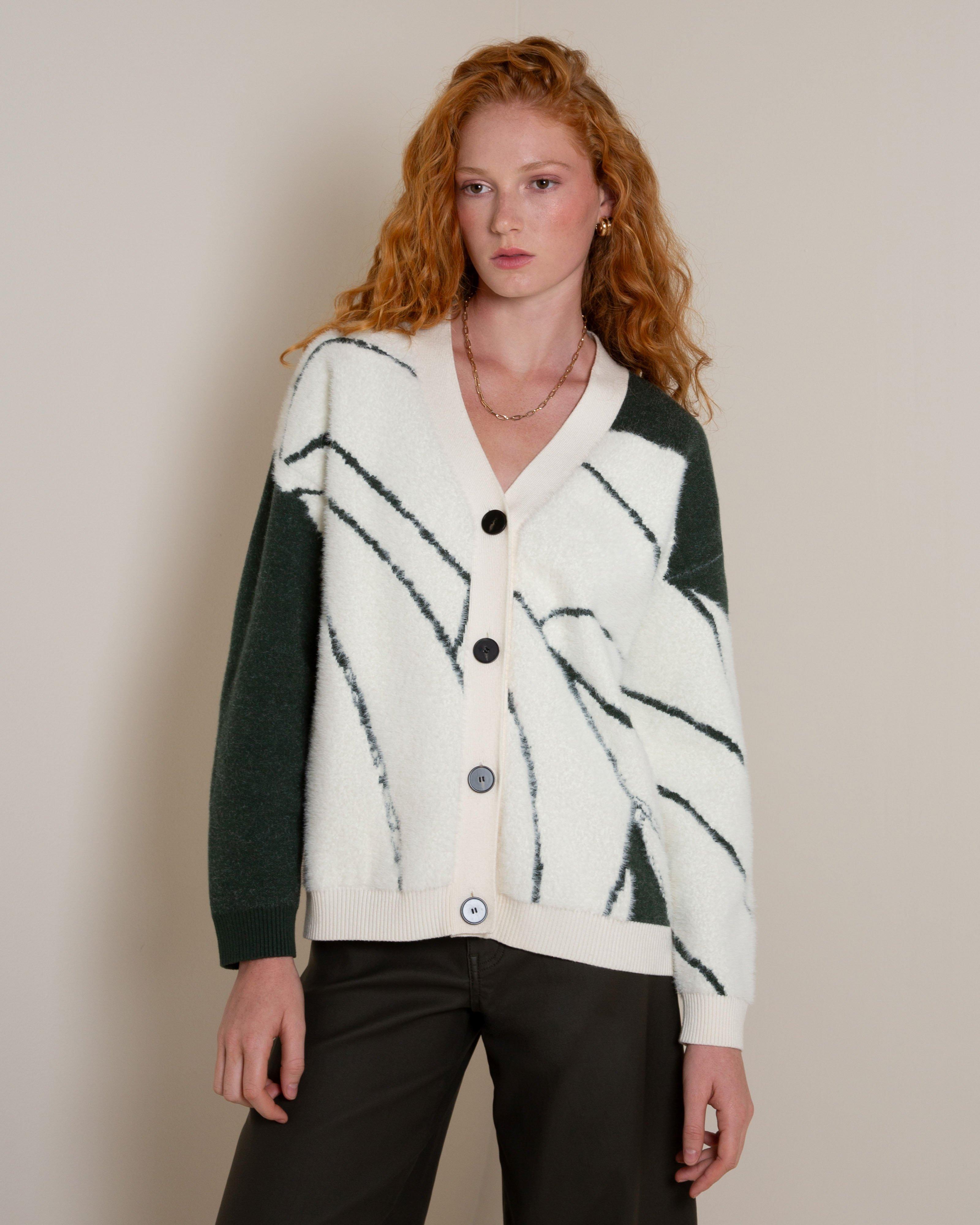 Poppy Intarsia Knitwear Cardigan -  Green