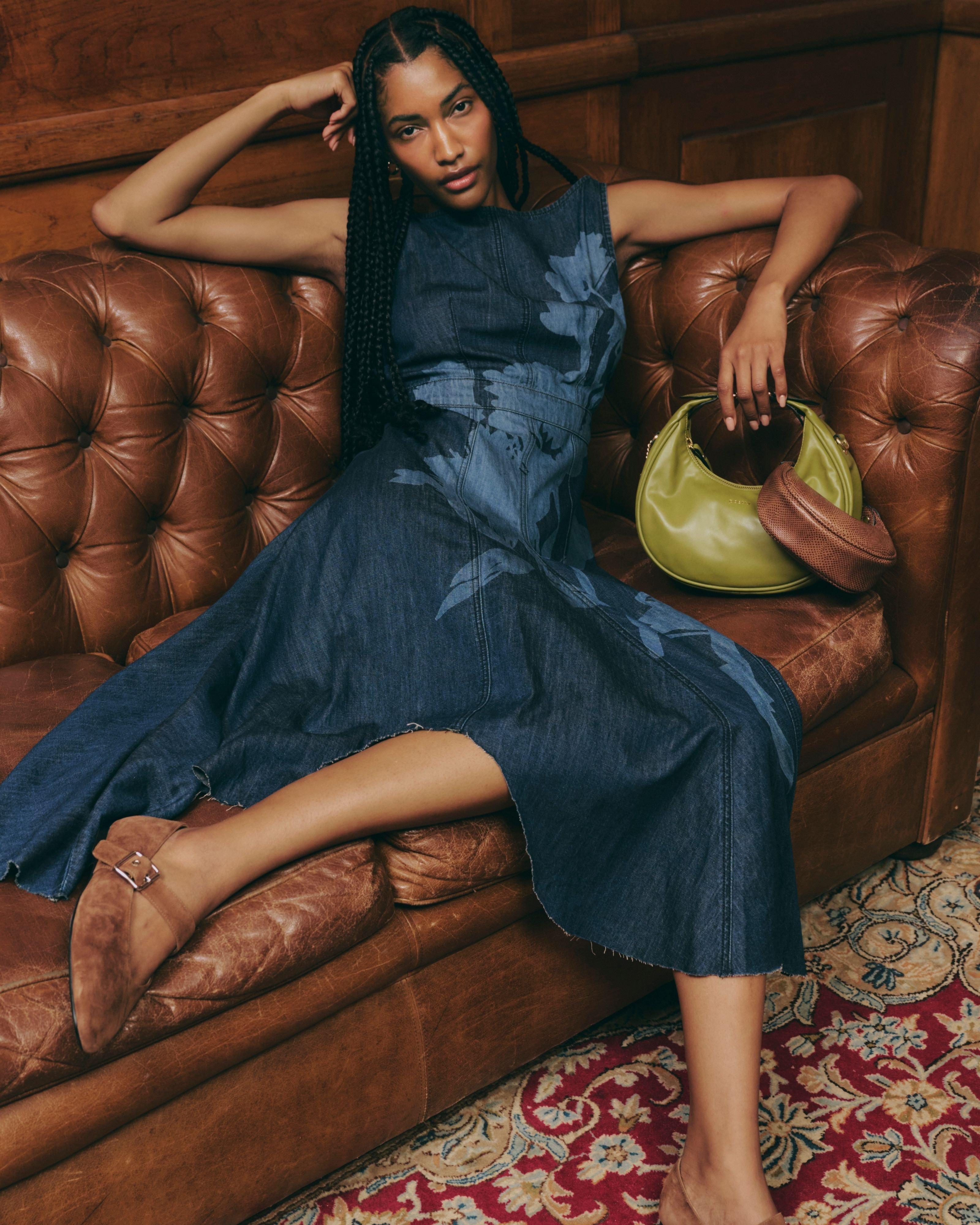 Milana Fit & Flare Denim Midi Dress -  Blue