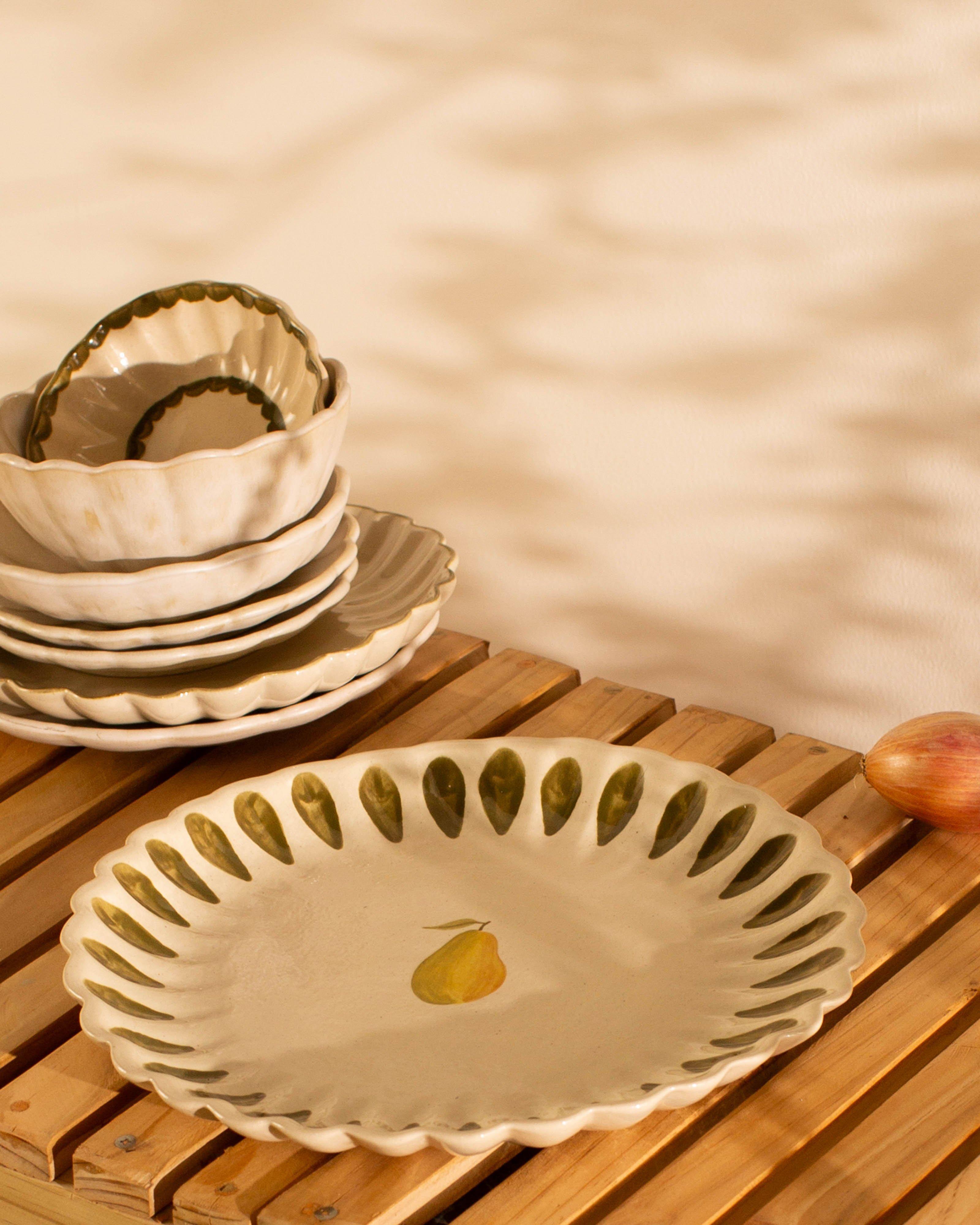 Fluted Pear Dinner Plate -  Green