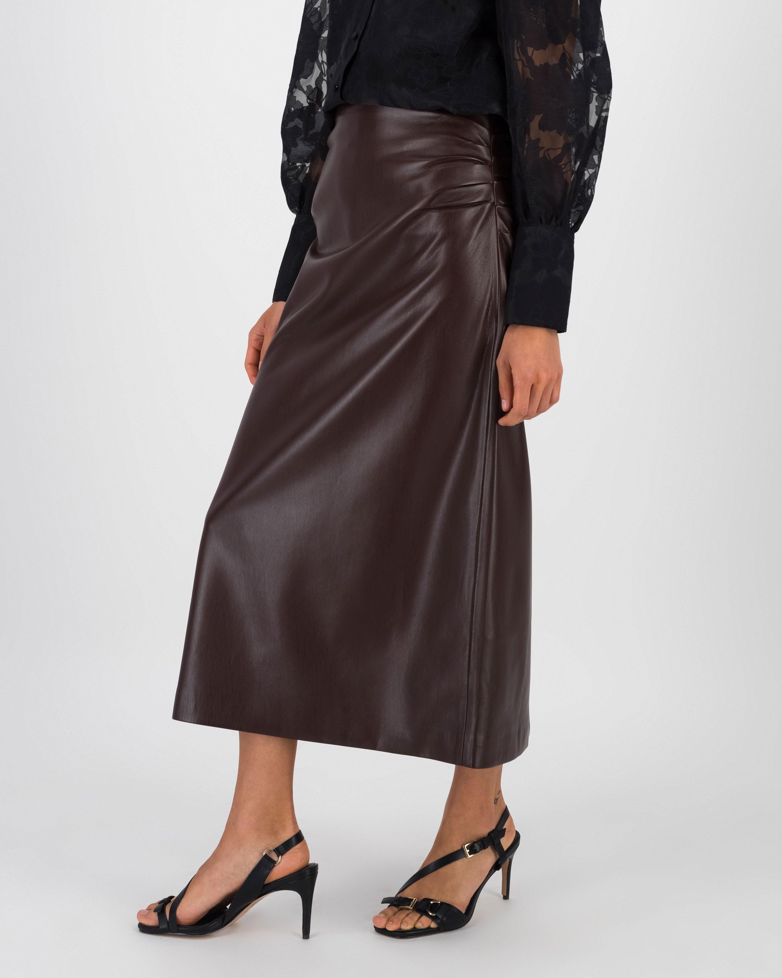 Leonora Faux Leather Skirt -  Burgundy