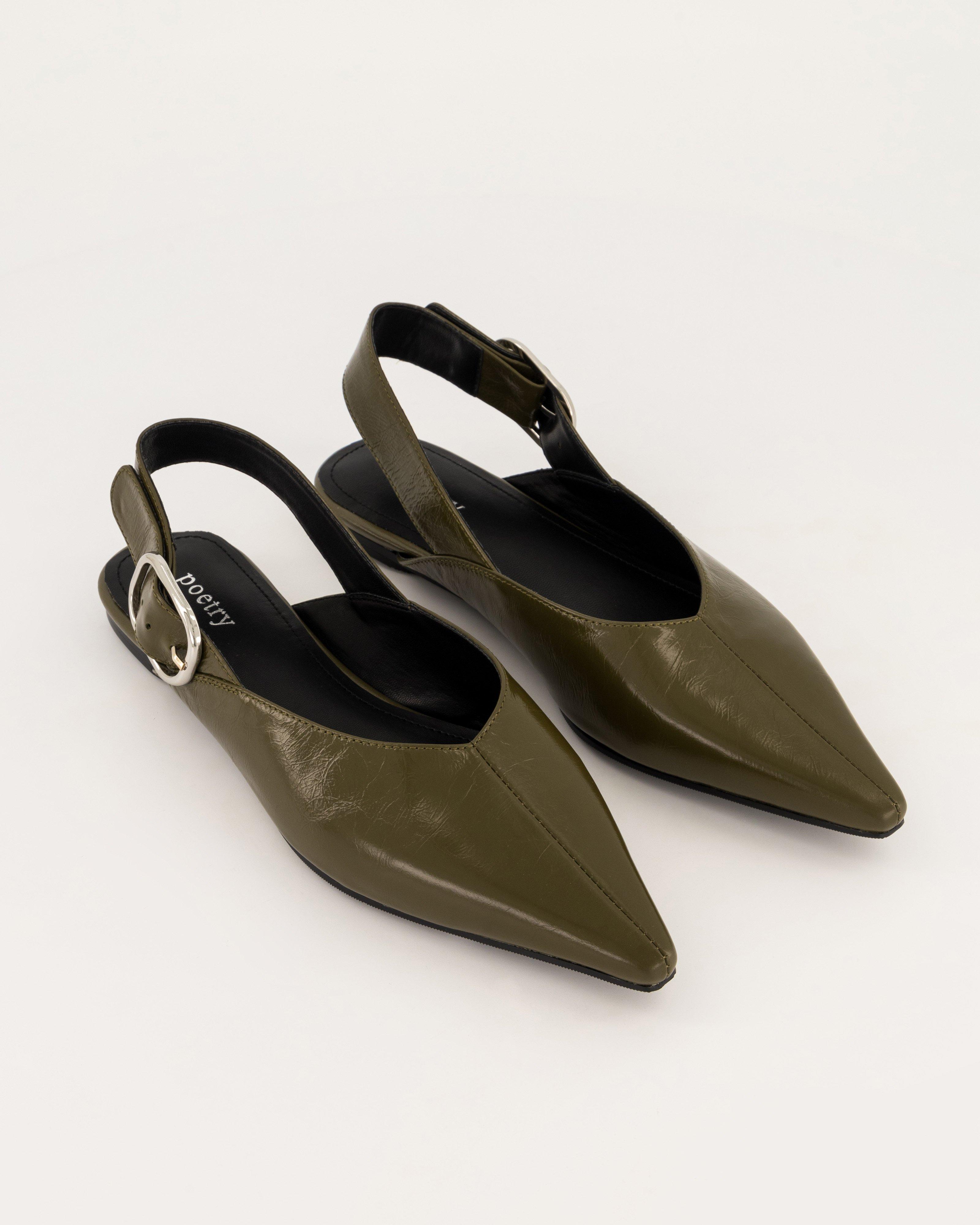 Vivian Buckle Leather Mules -  Green