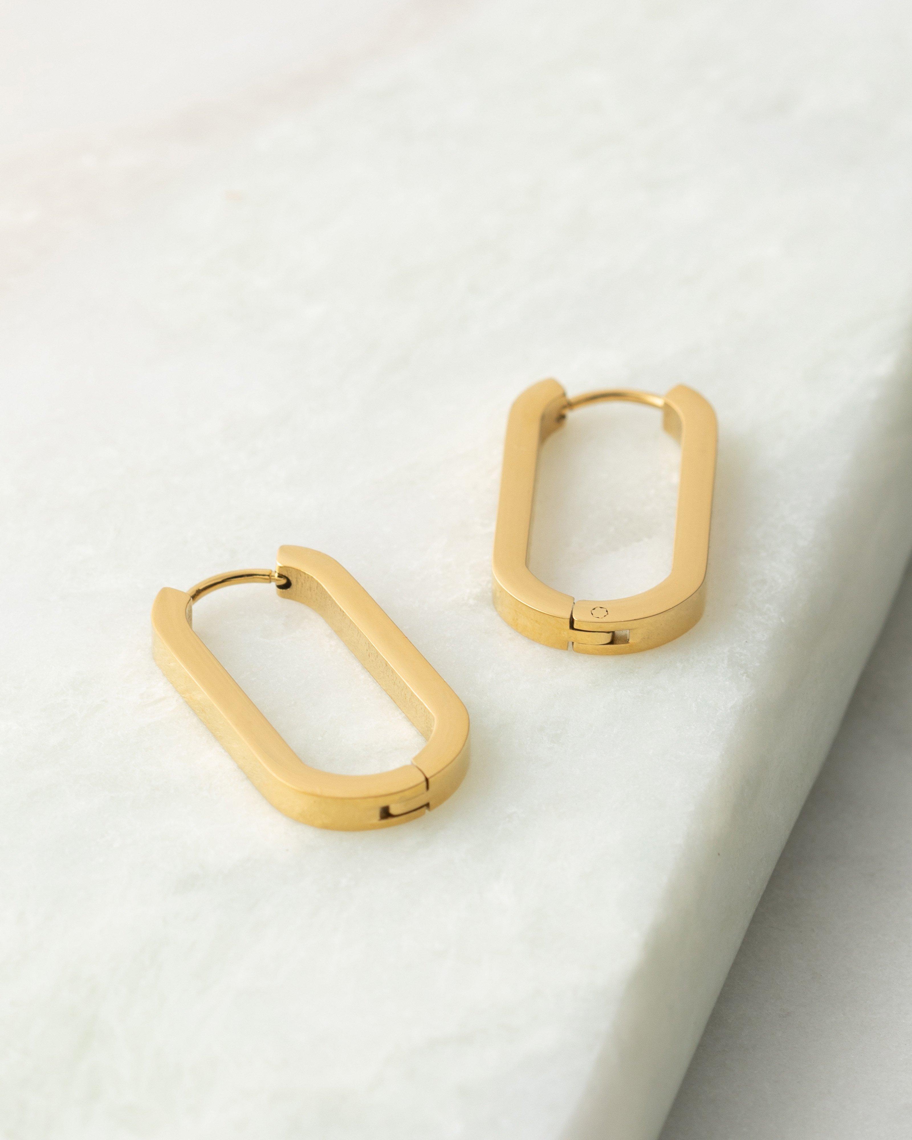 Women's Stainless Steel Oval Hoop Earrings -  Gold