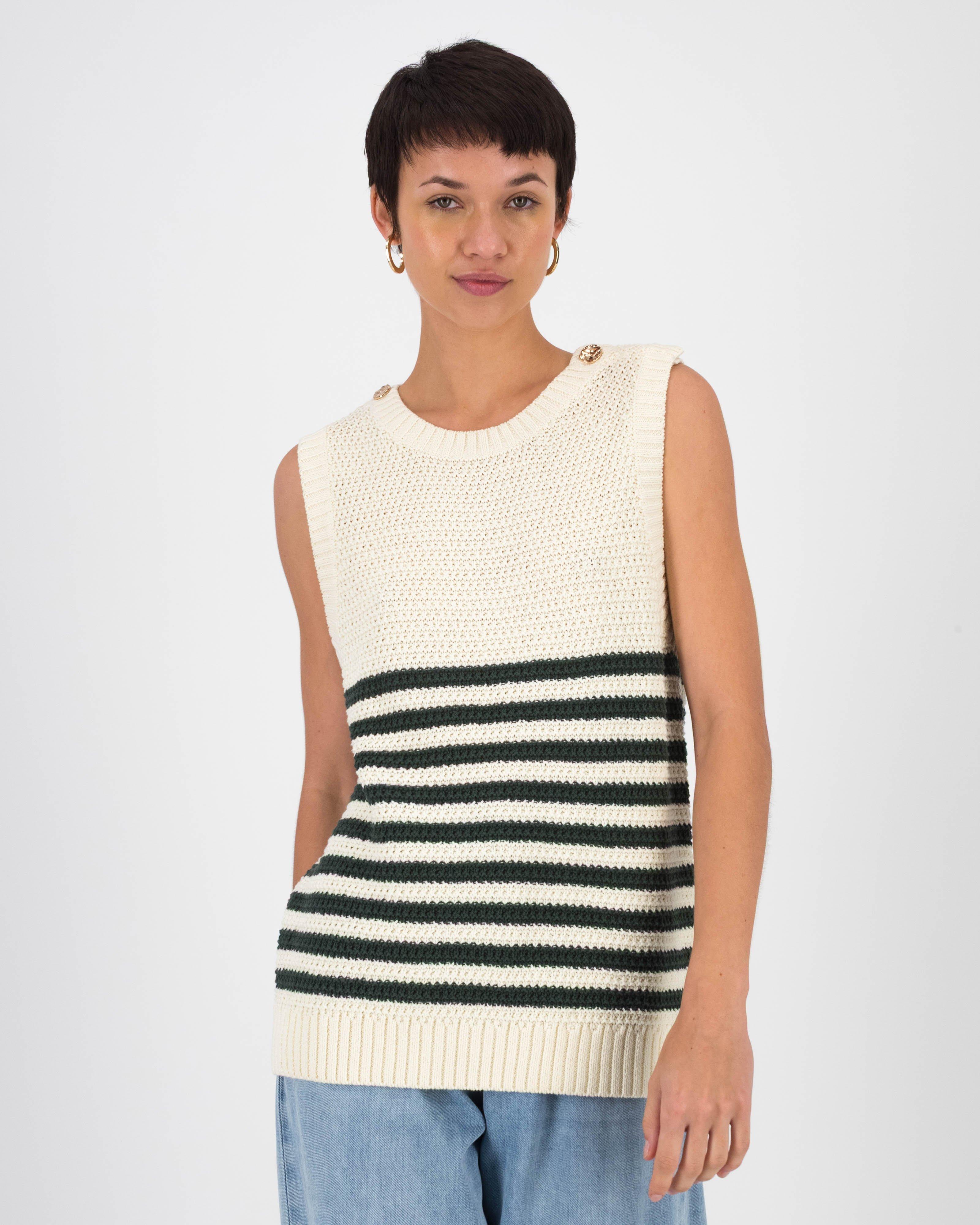 Pearl Stripe Sleeveless Knit Vest -  Oatmeal