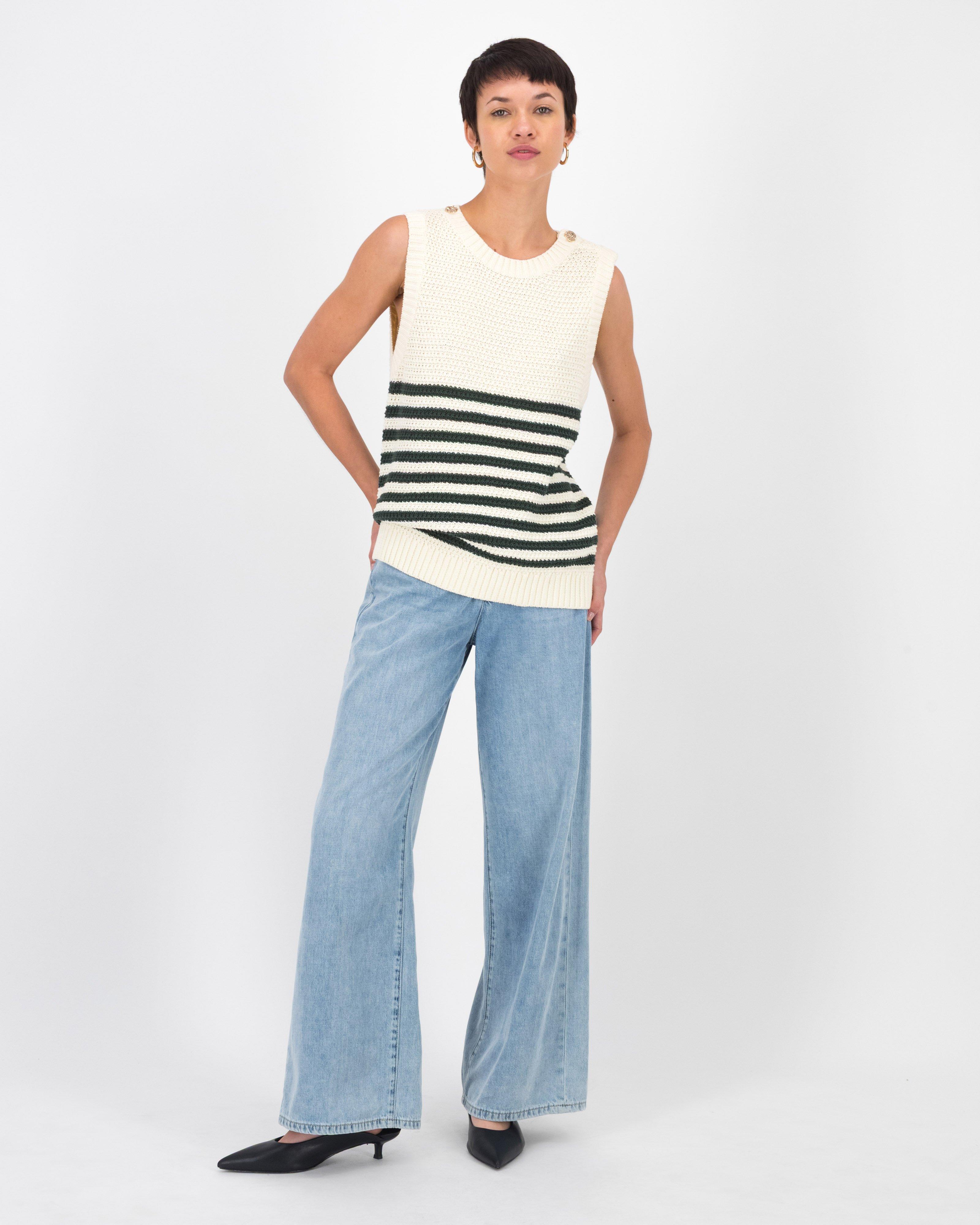 Pearl Stripe Sleeveless Knit Vest -  Oatmeal