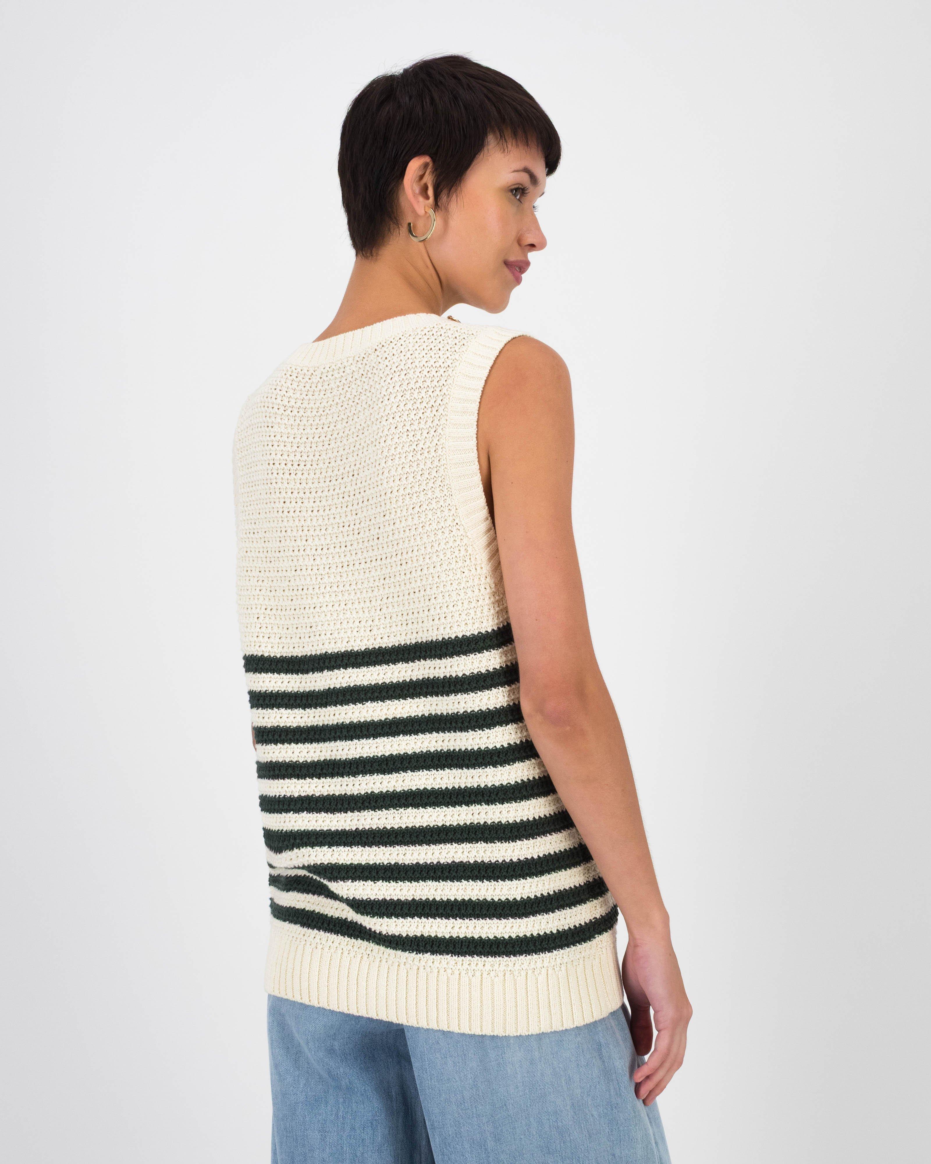 Pearl Stripe Sleeveless Knit Vest -  Oatmeal