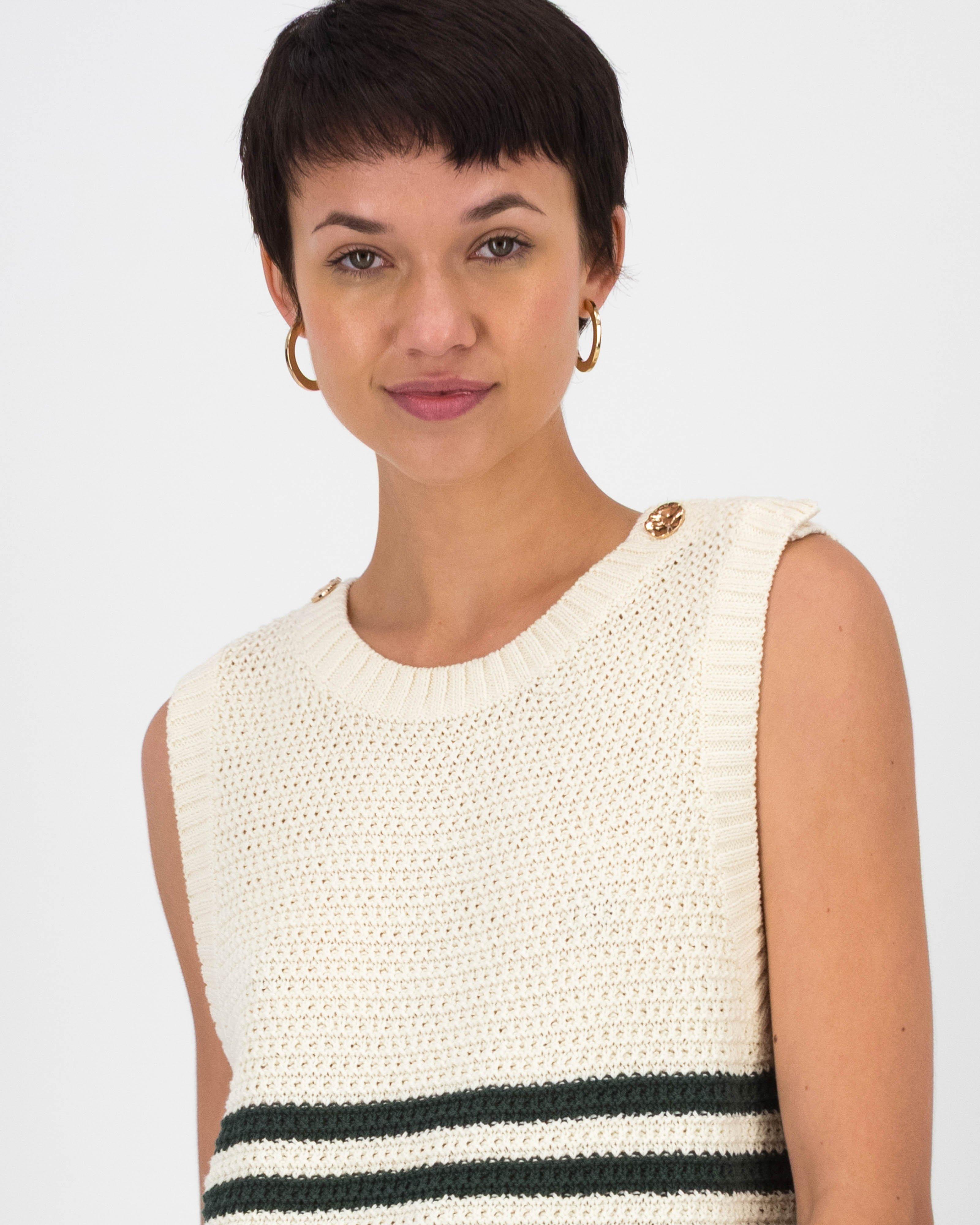 Pearl Stripe Sleeveless Knit Vest -  Oatmeal