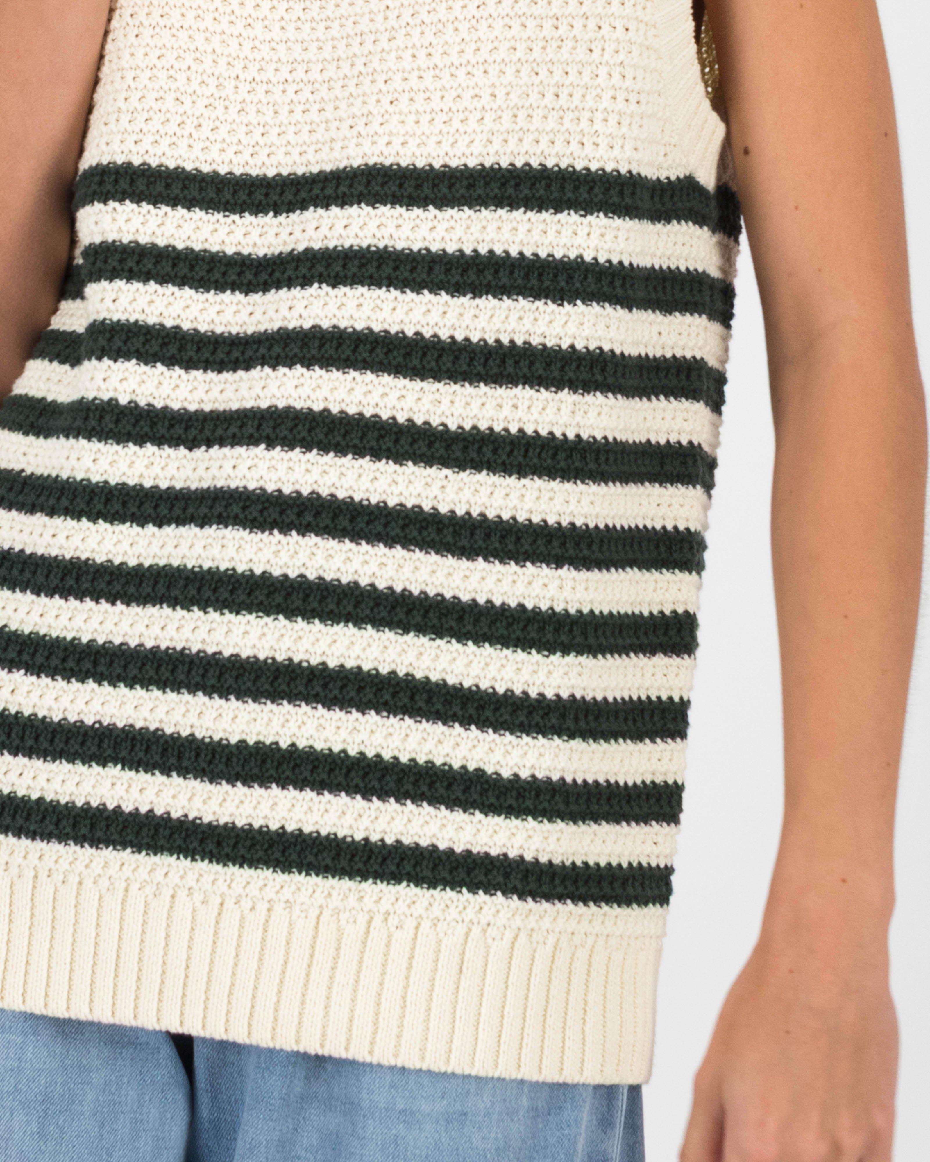 Pearl Stripe Sleeveless Knit Vest -  Oatmeal