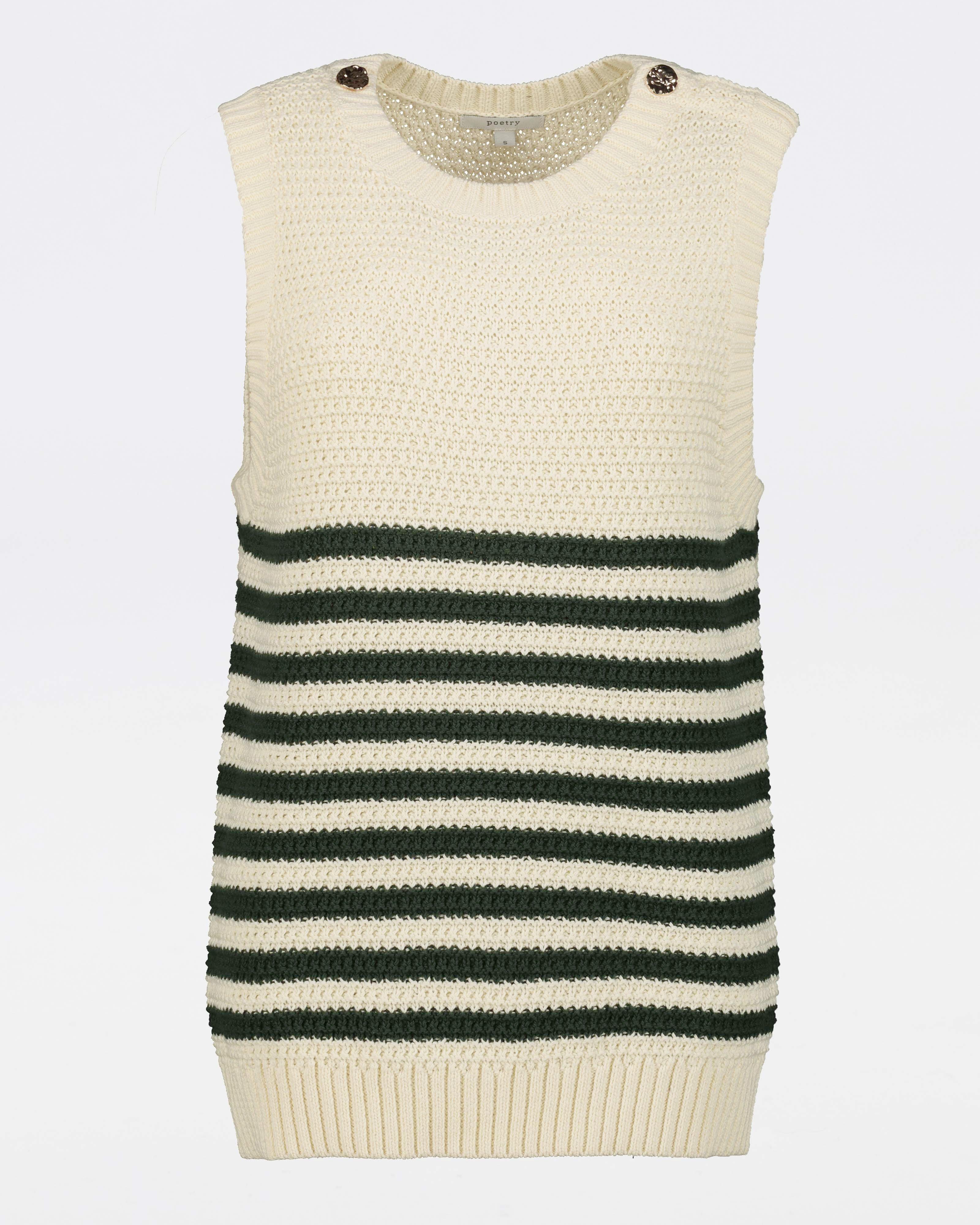 Pearl Stripe Sleeveless Knit Vest -  Oatmeal