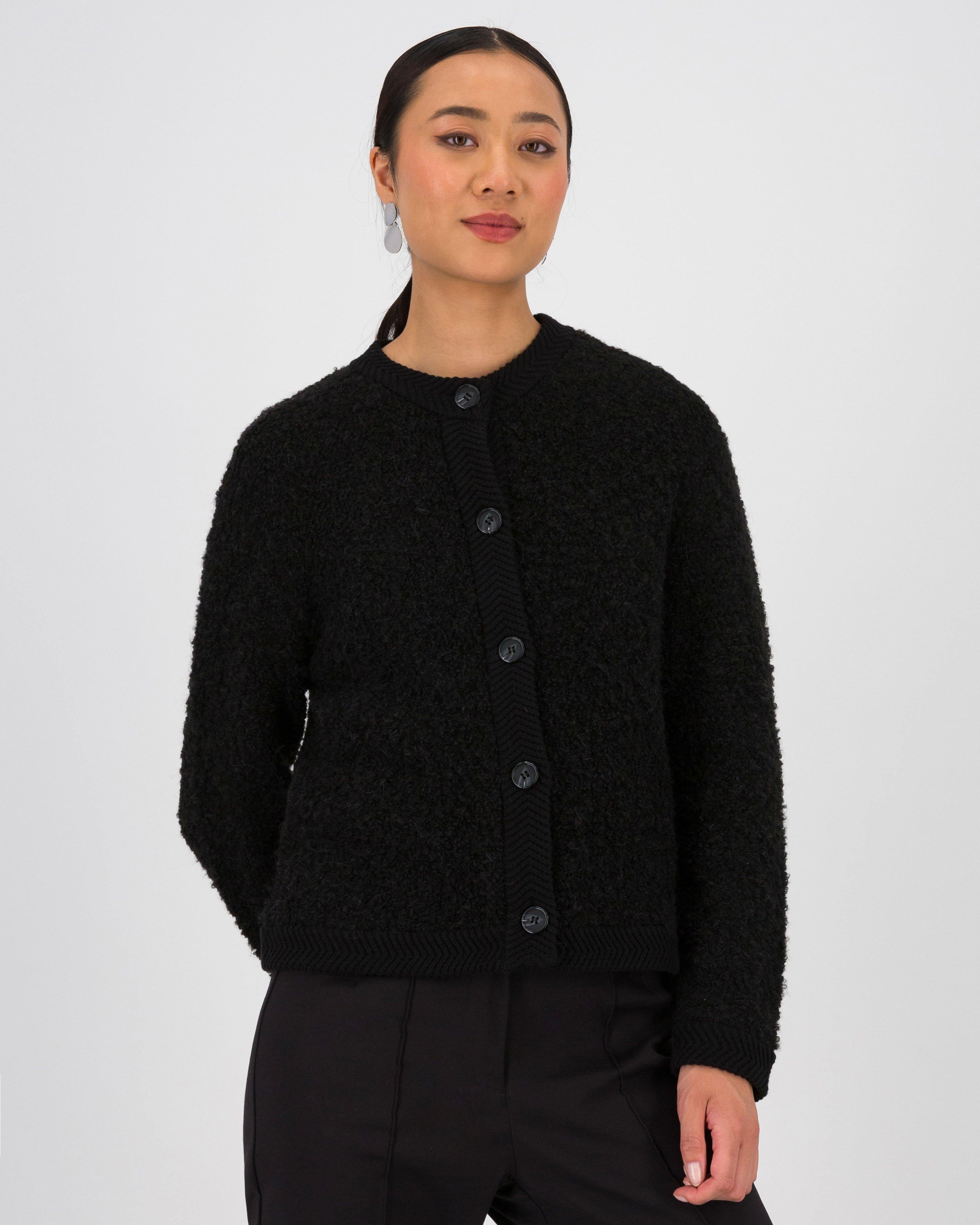 Hanna Fluffy Knit Cardigan -  Black