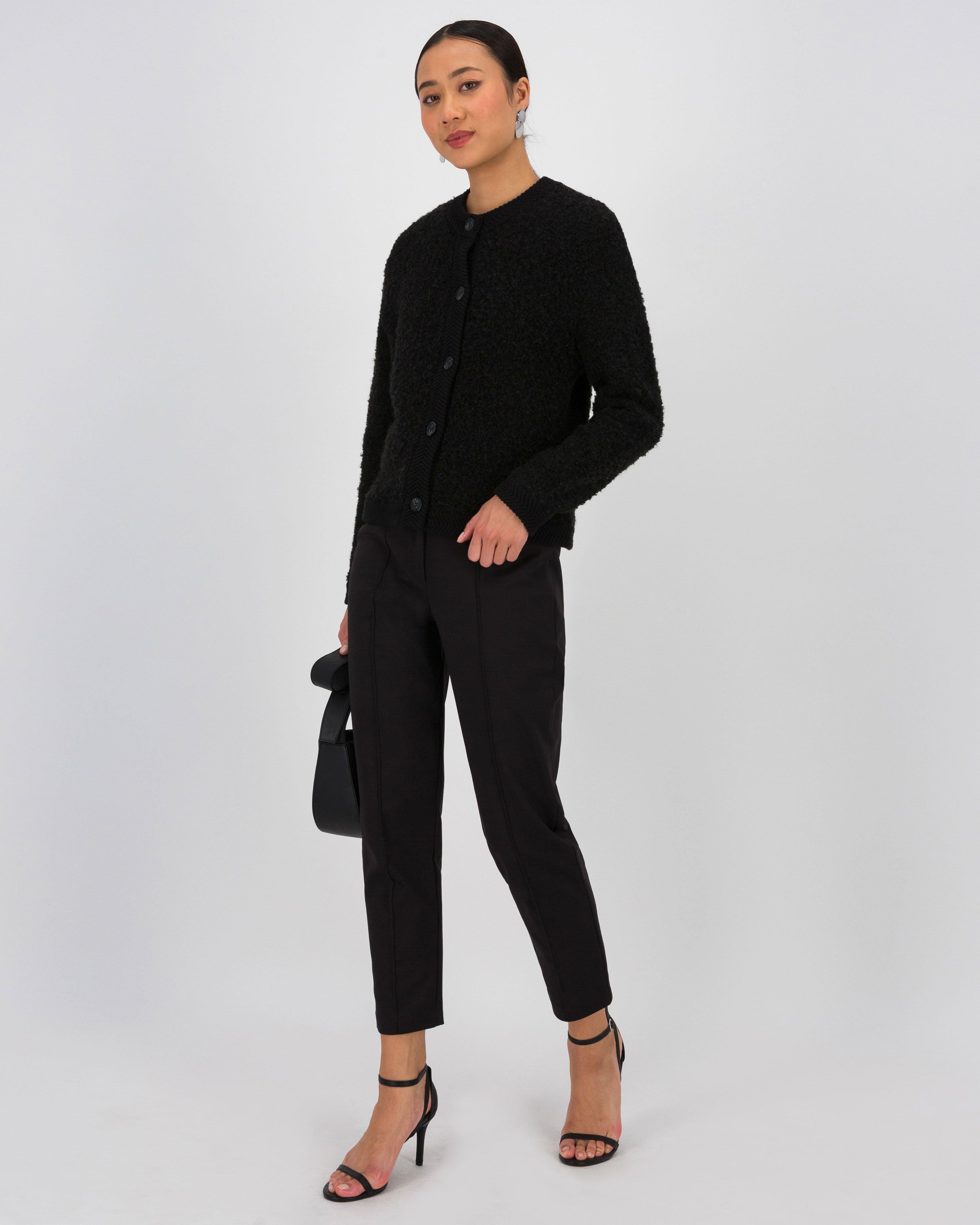 Hanna Fluffy Knit Cardigan -  Black