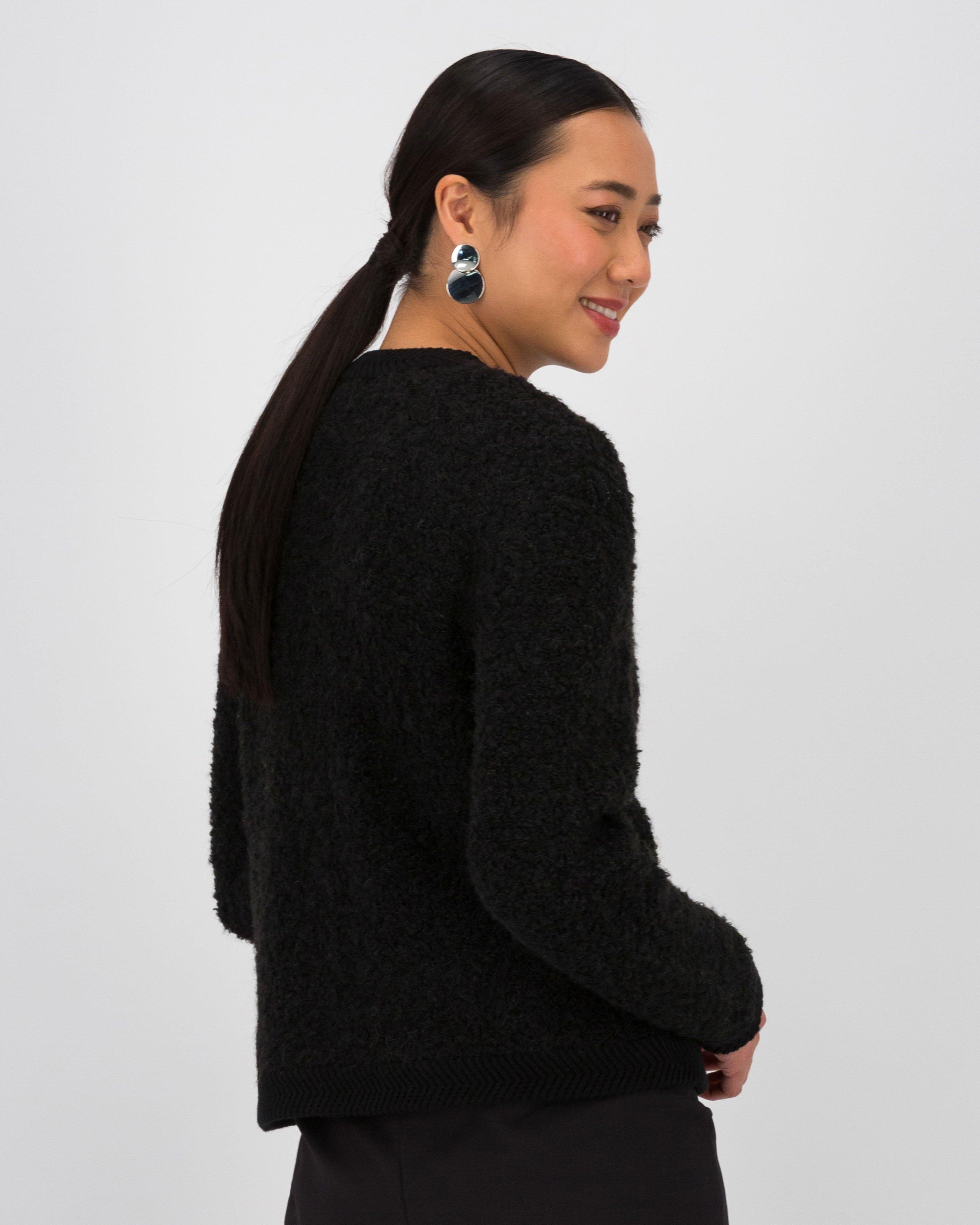 Hanna Fluffy Knit Cardigan -  Black