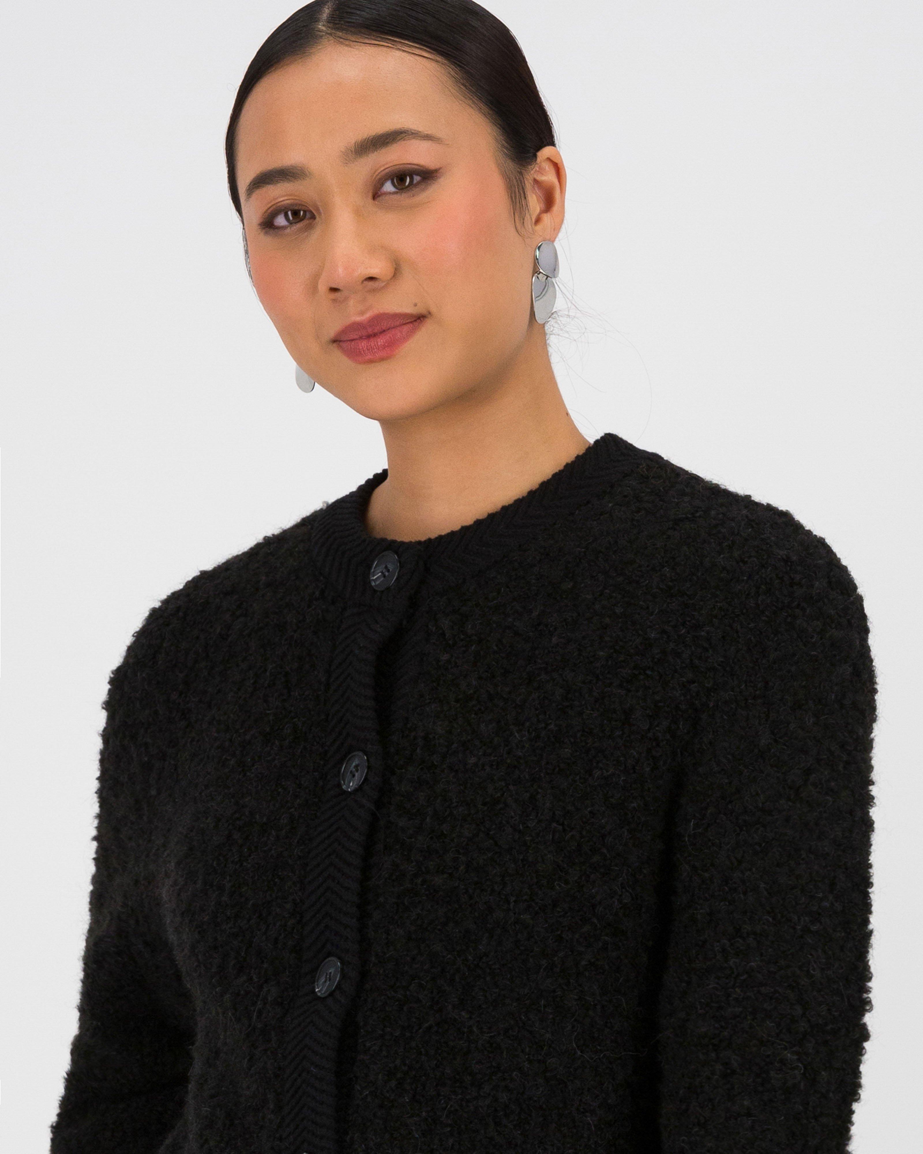 Hanna Fluffy Knit Cardigan -  Black