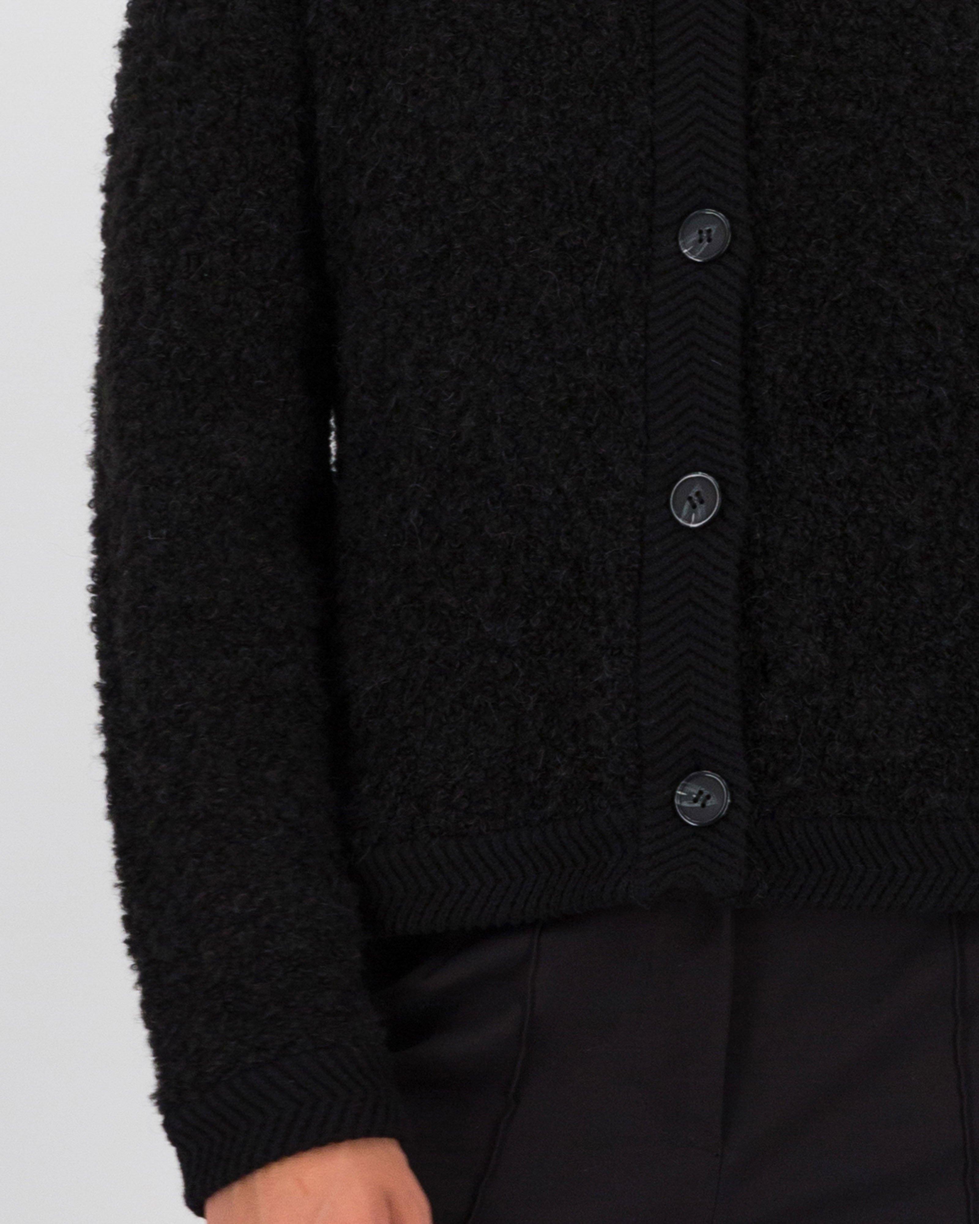 Hanna Fluffy Knit Cardigan -  Black
