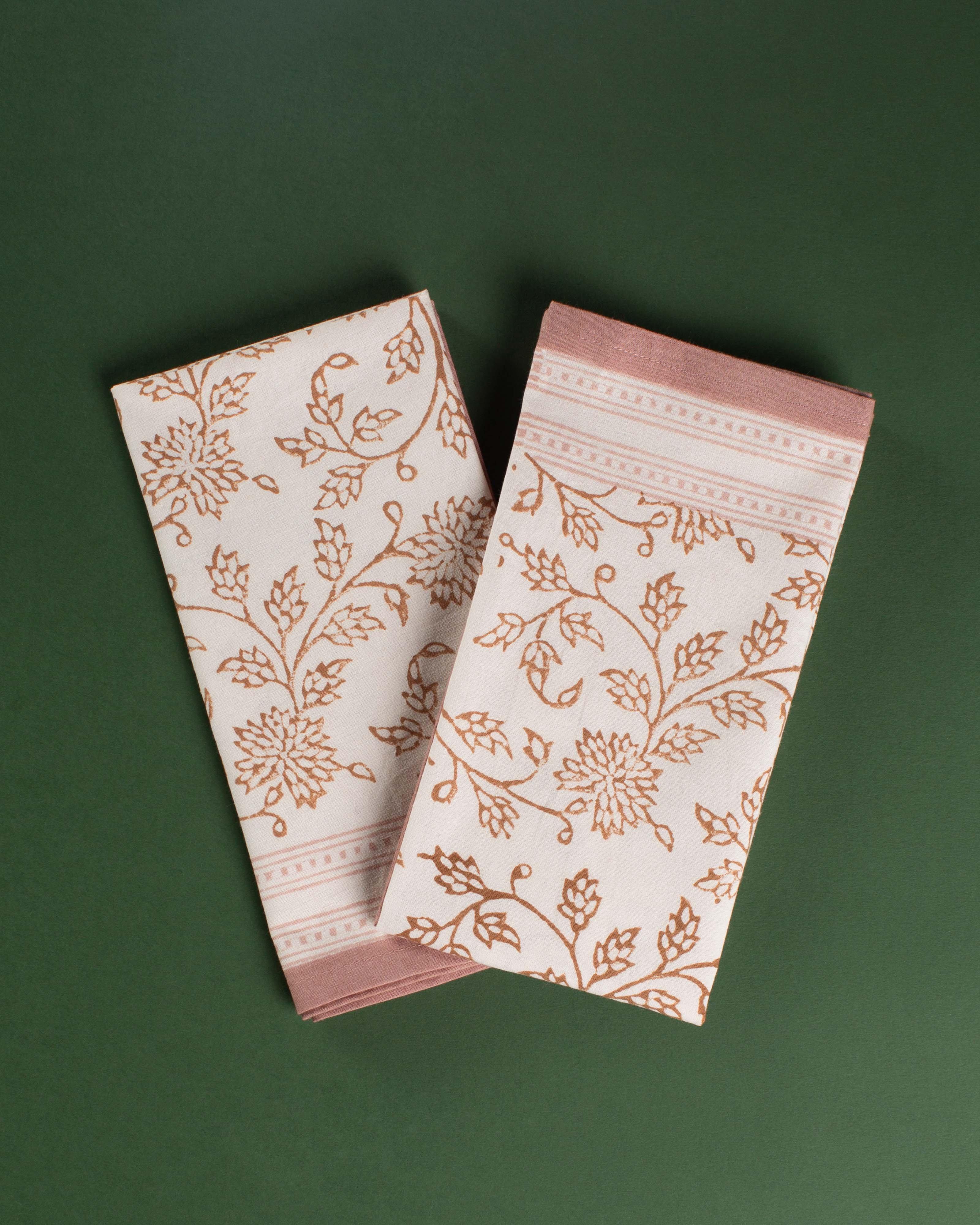 Lizzie Floral Blocked Napkins Set -  Rust