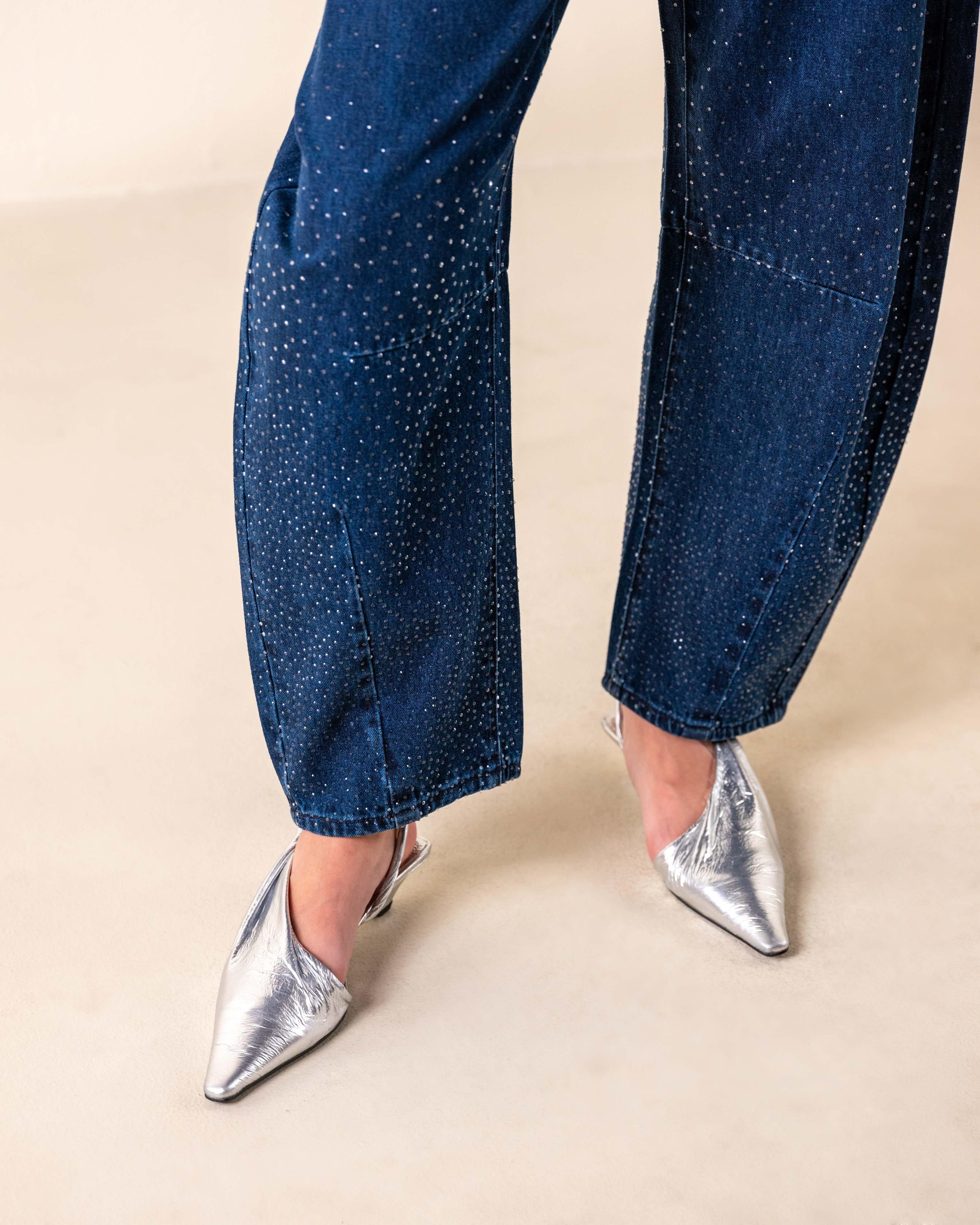 KLûK CGDT x Poetry Embellished Horseshoe Denim -  Mid Blue