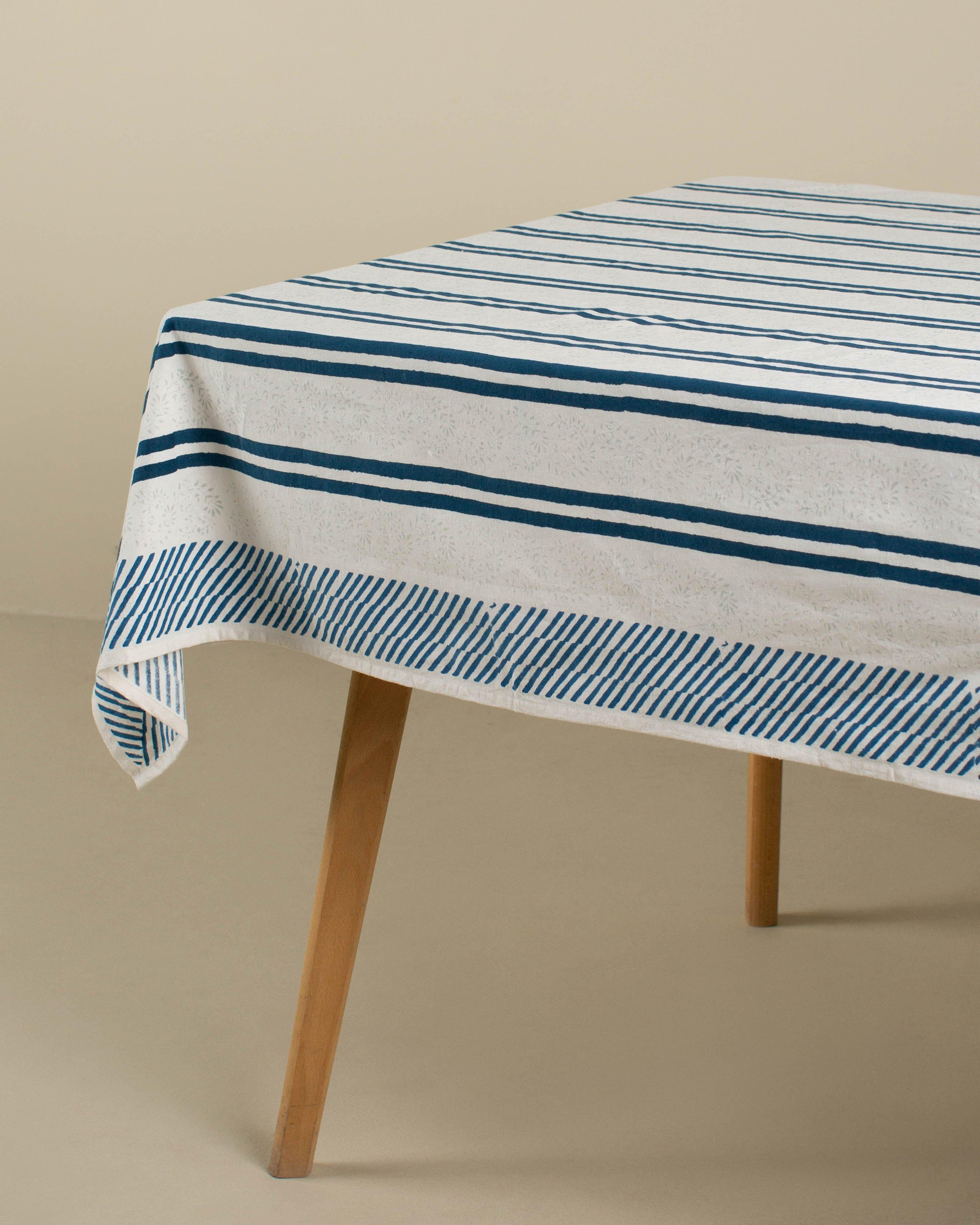 Cher Stripe Blocked Table Cloth - 170 x 250 -  Blue