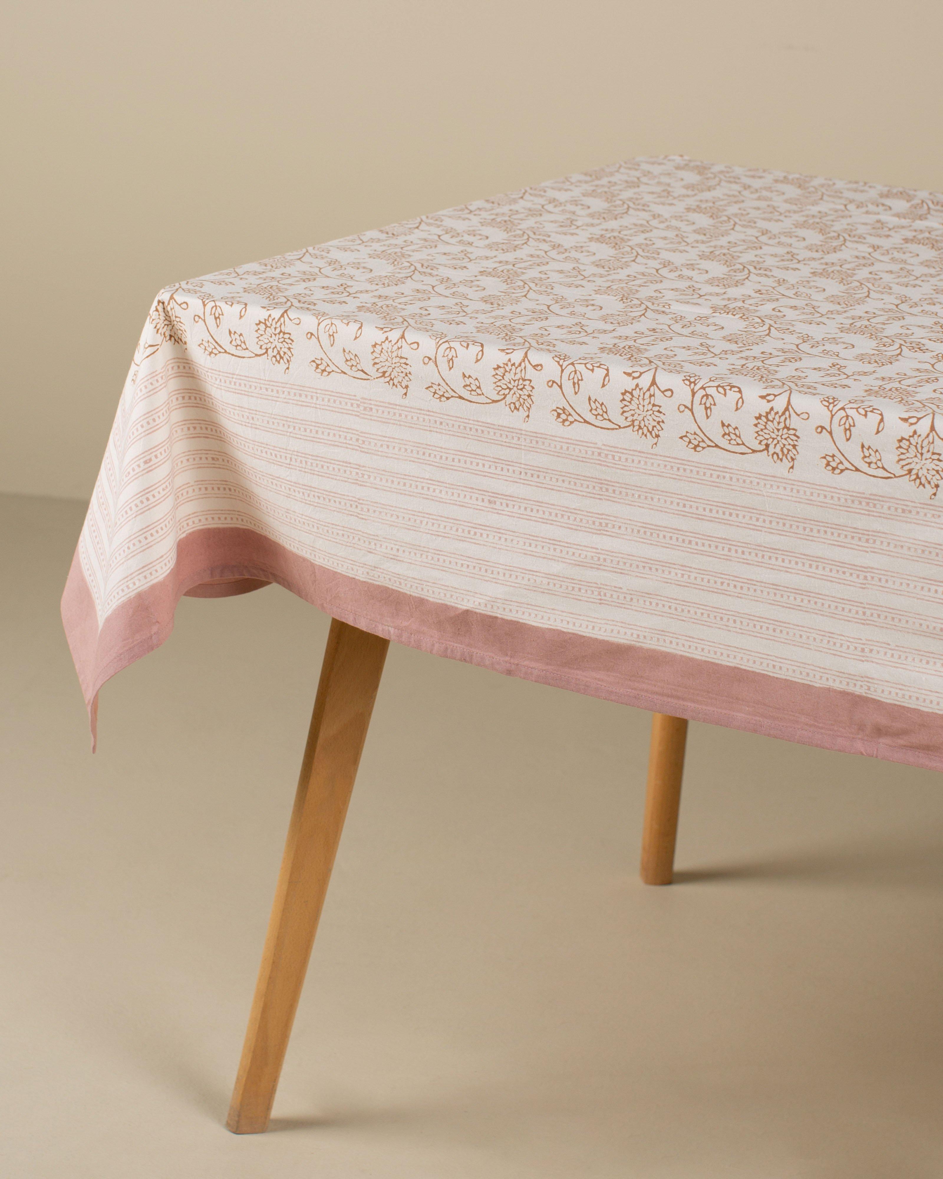 Lizzie Floral Blocked Table Cloth - 170cm x 250cm -  Rust